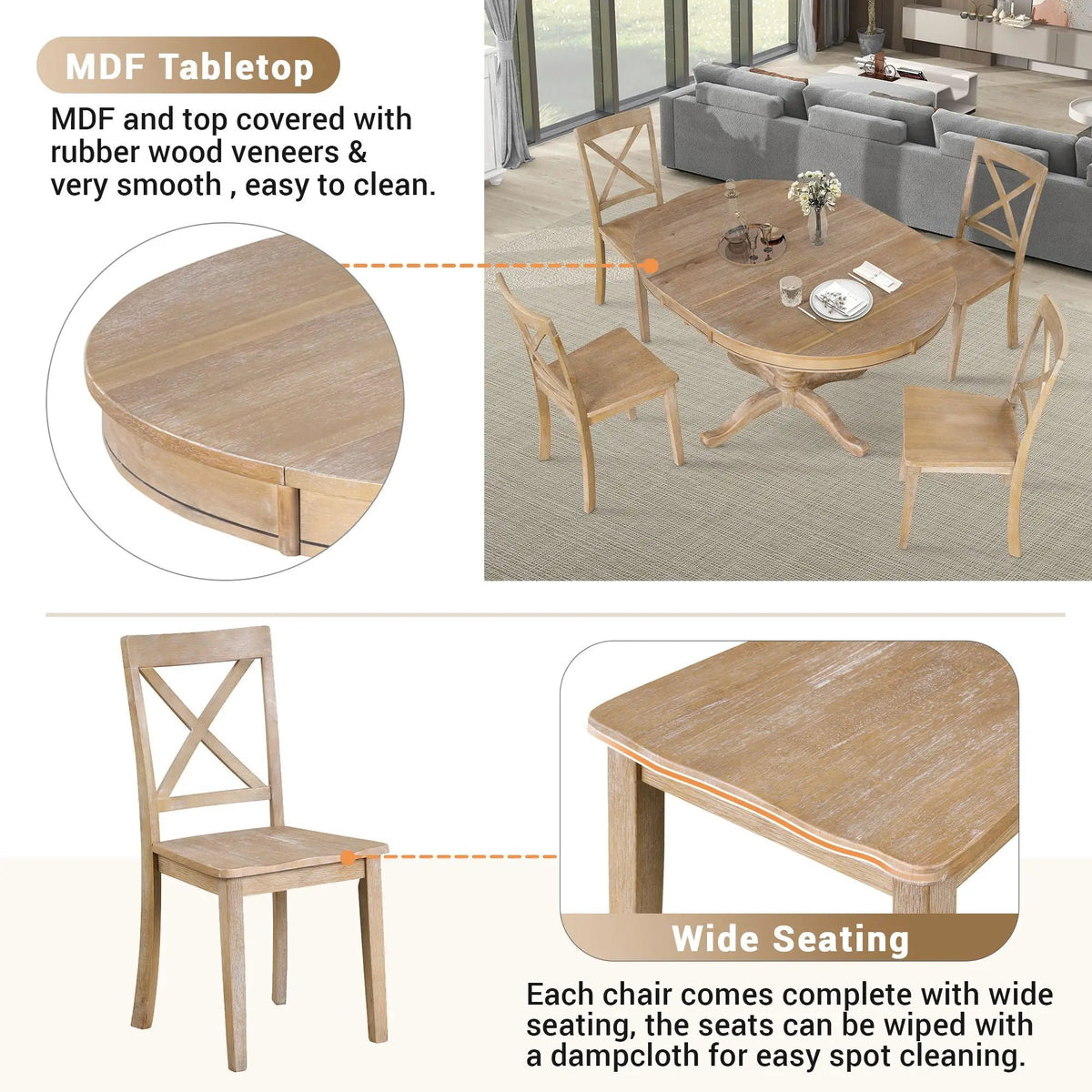 Modern Dining Table Set For 4, Round Table And 4 Kitchen Room Chairs, 5 Piece Kitchen Table Set For Dining Room, Dinette, Breakfast Nook, photo 14 of 14