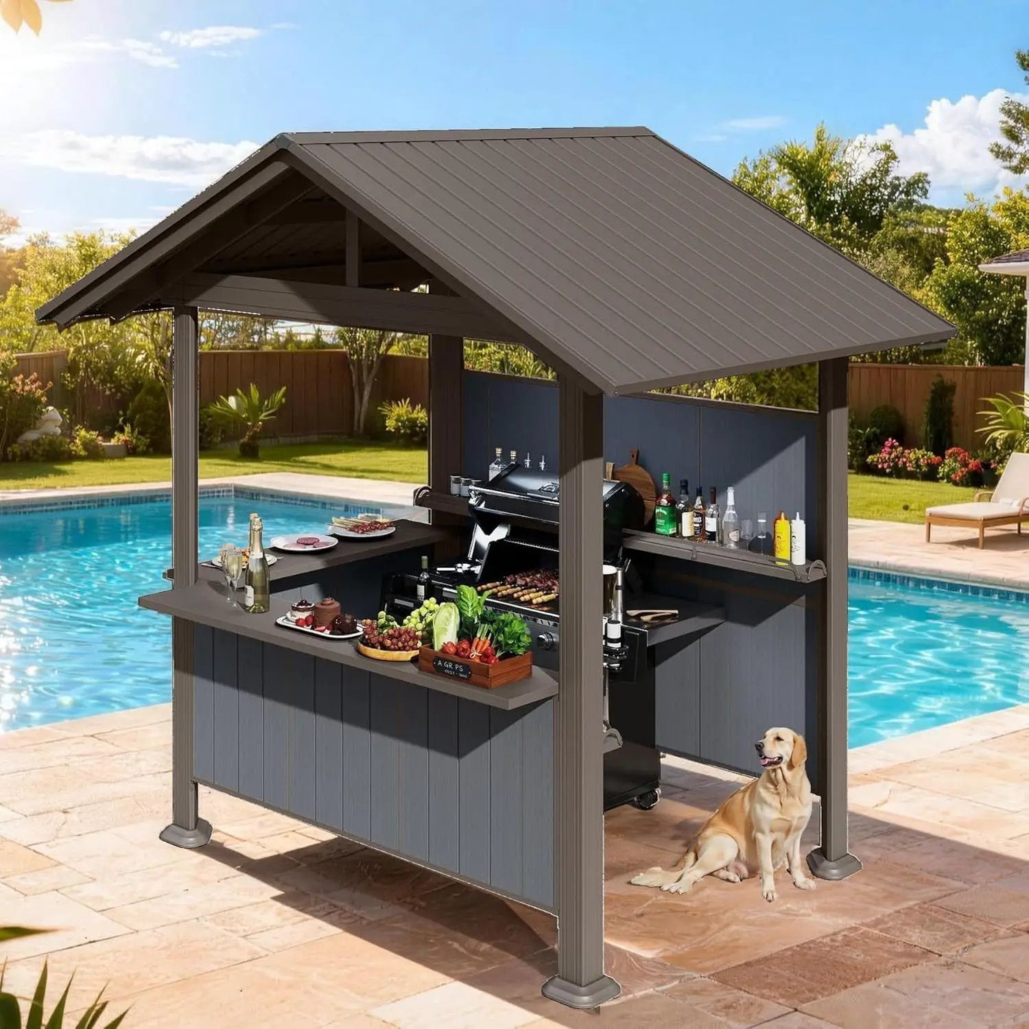 9.4x6.2 FT Hardtop Grill Gazebo with Storage Shelves & Resin Shade System by HouseOfZazla