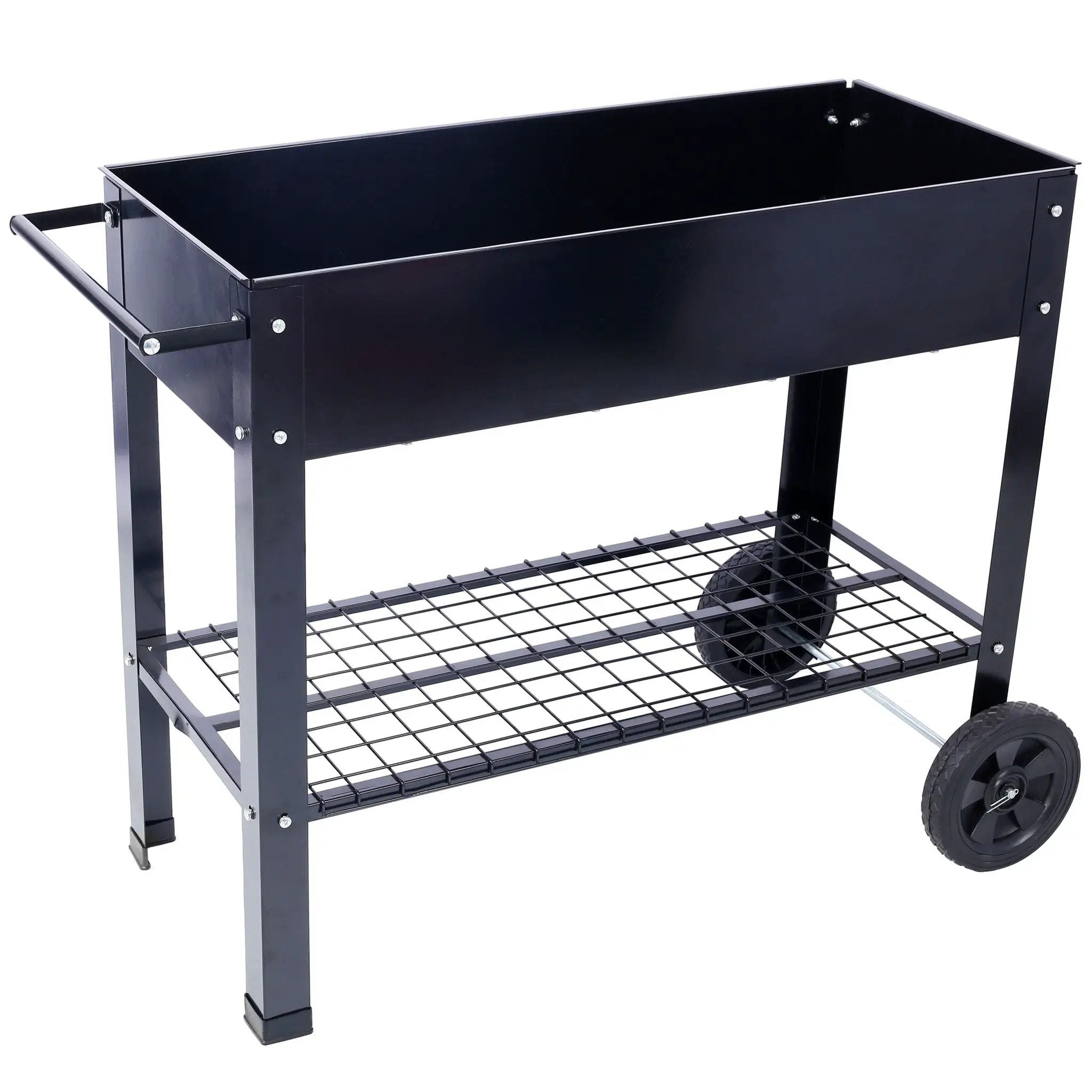 Elevated Mobile Raised Ergonomic Metal Planter Garden Bed With Wheels Powder Coated Steel - Black by Unique Piece Furniture