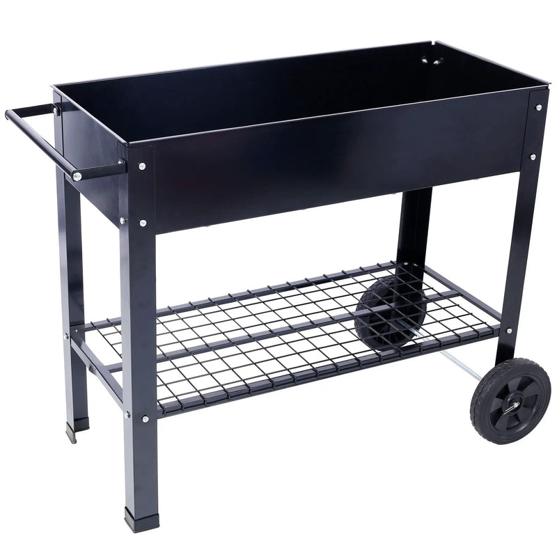 Elevated Mobile Raised Ergonomic Metal Planter Garden Bed With Wheels Powder Coated Steel - Black by Unique Piece Furniture