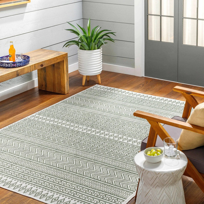 Madras Natural Gray Green All Over Performance Outdoor Area Rug by Boutique Rugs