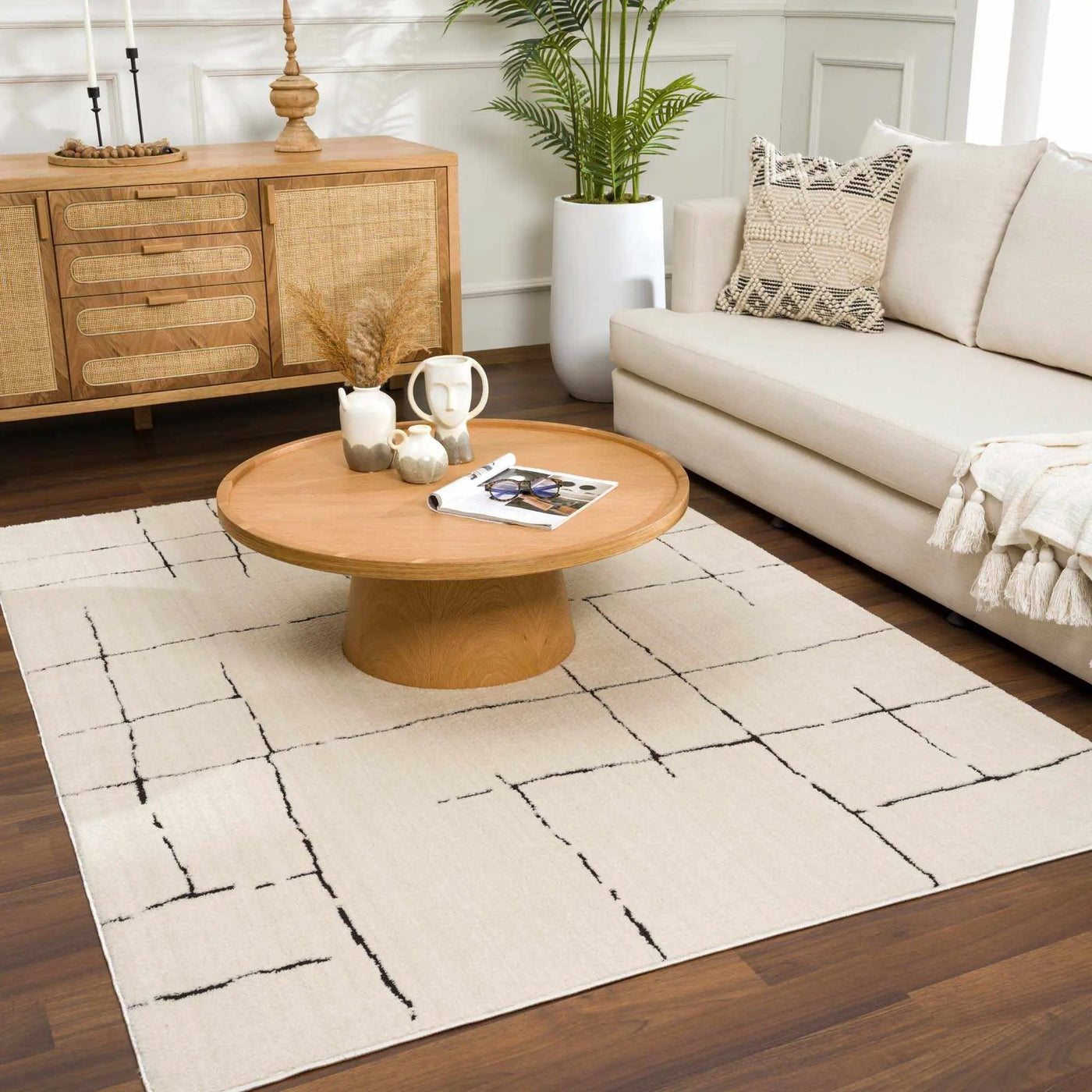 Koume Beige Maze Area Rug by Boutique Rugs