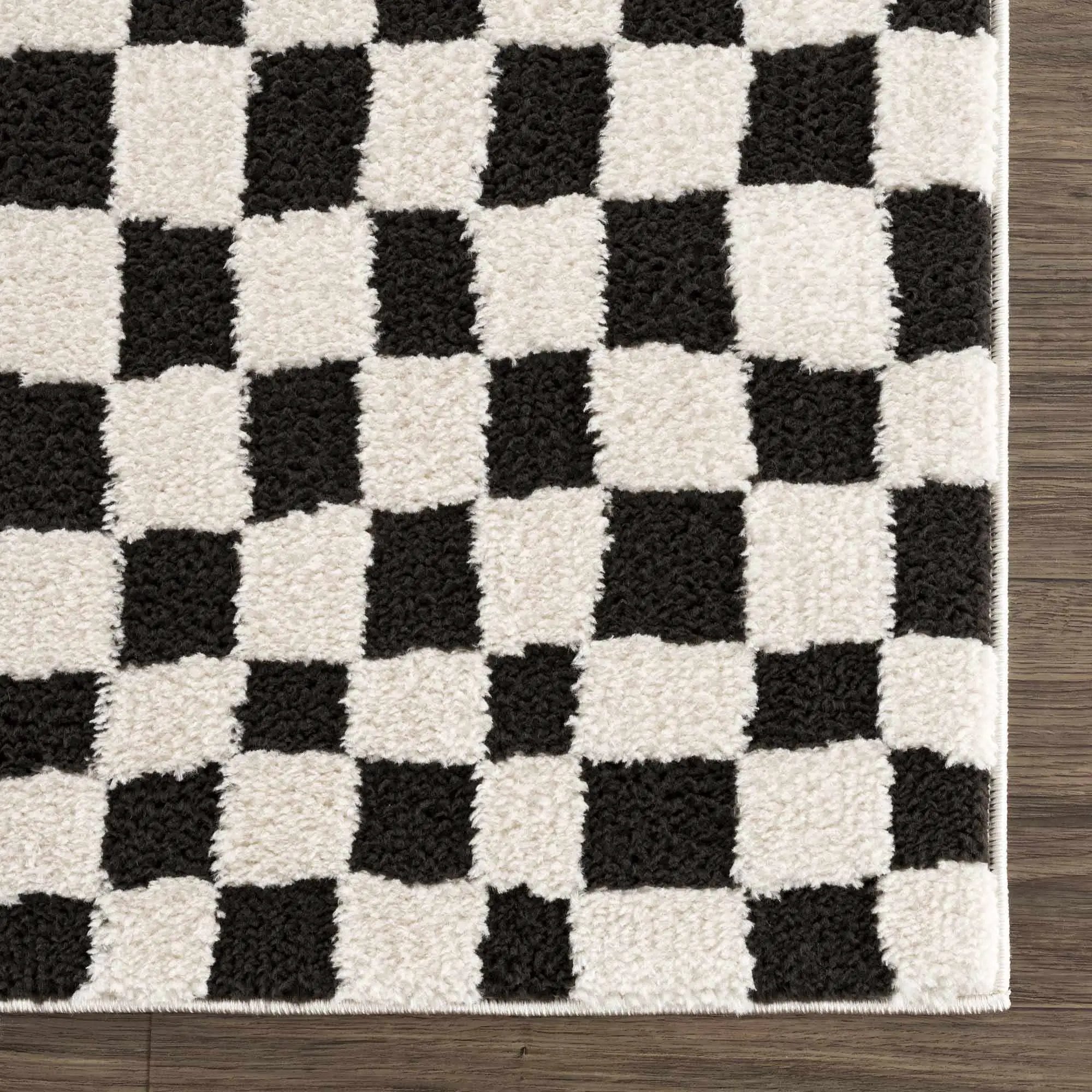Lajos Black & White Checkered Plush Rug by Boutique Rugs
