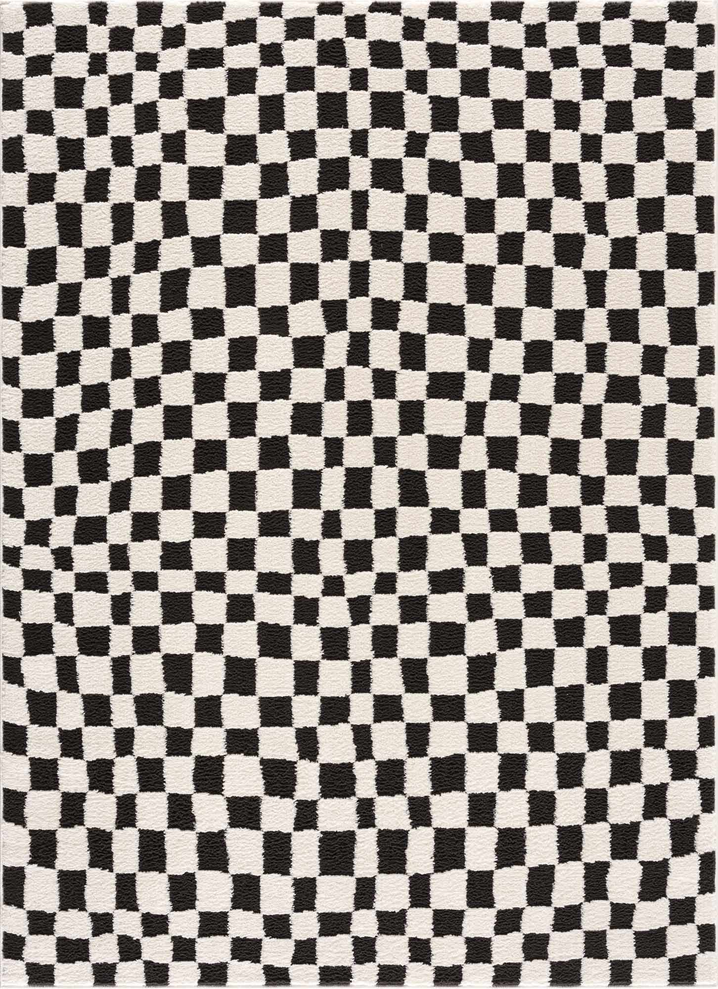 Lajos Black & White Checkered Plush Rug by Boutique Rugs