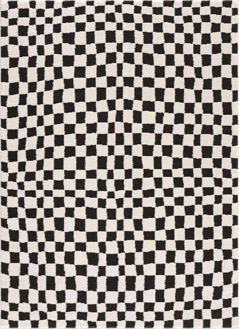 Lajos Black & White Checkered Plush Rug by Boutique Rugs