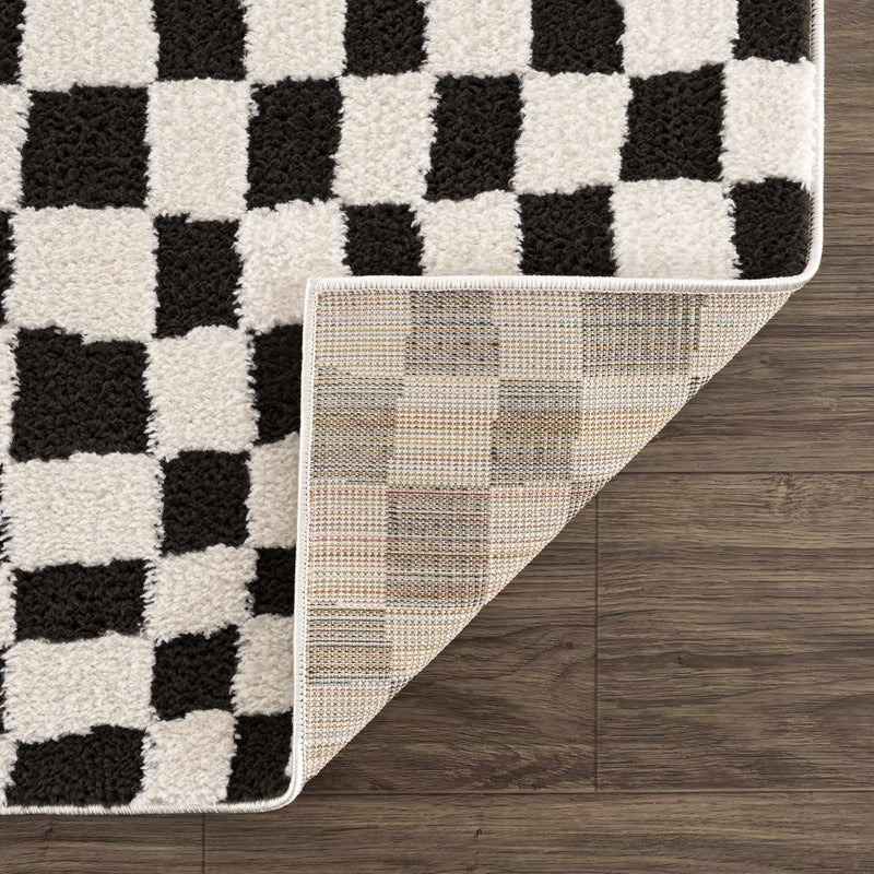 Lajos Black & White Checkered Plush Rug by Boutique Rugs