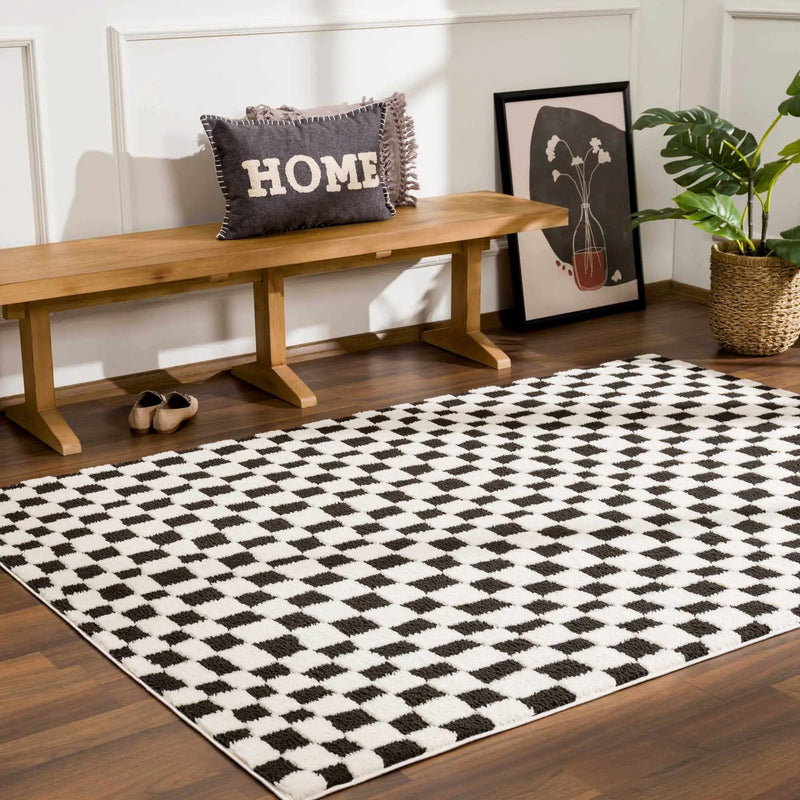 Lajos Black & White Checkered Plush Rug by Boutique Rugs