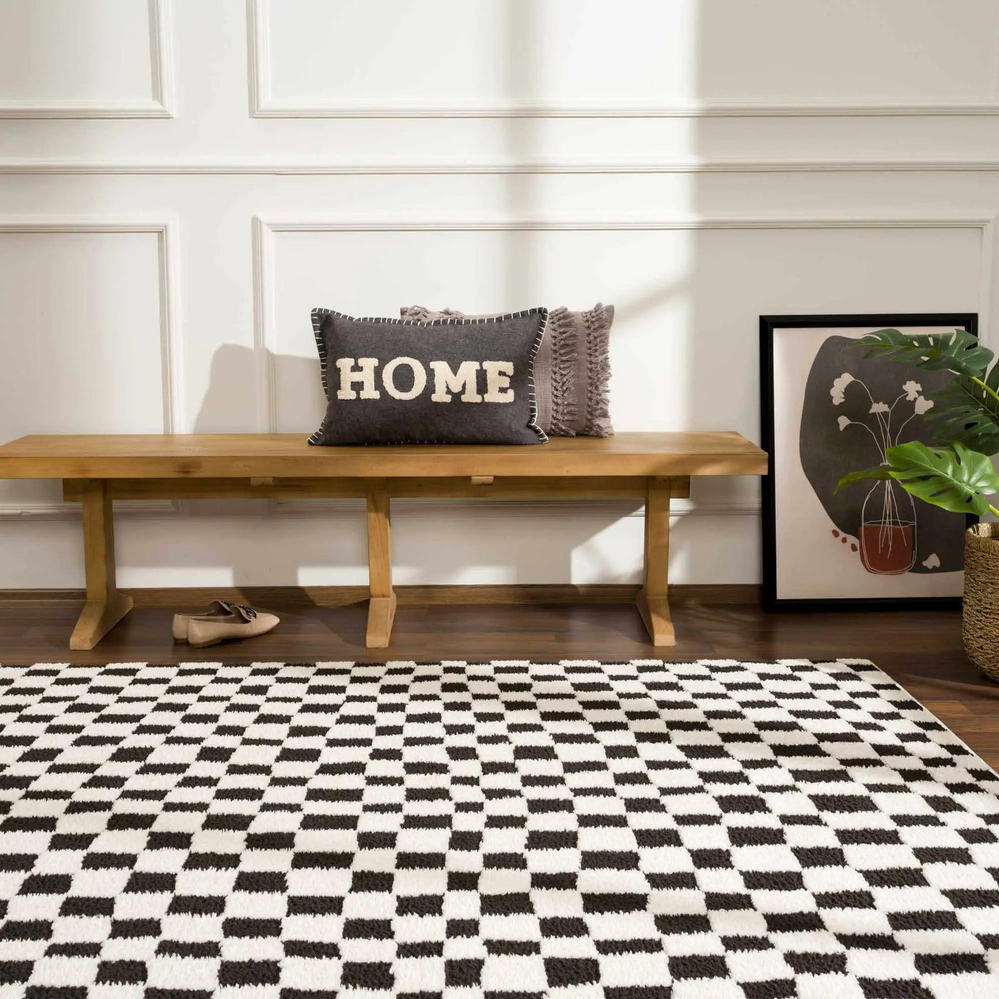Lajos Black & White Checkered Plush Rug by Boutique Rugs