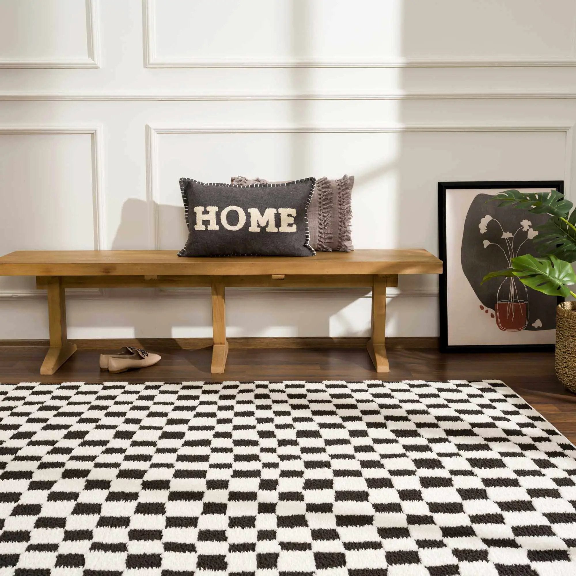 Lajos Black & White Checkered Plush Rug by Boutique Rugs