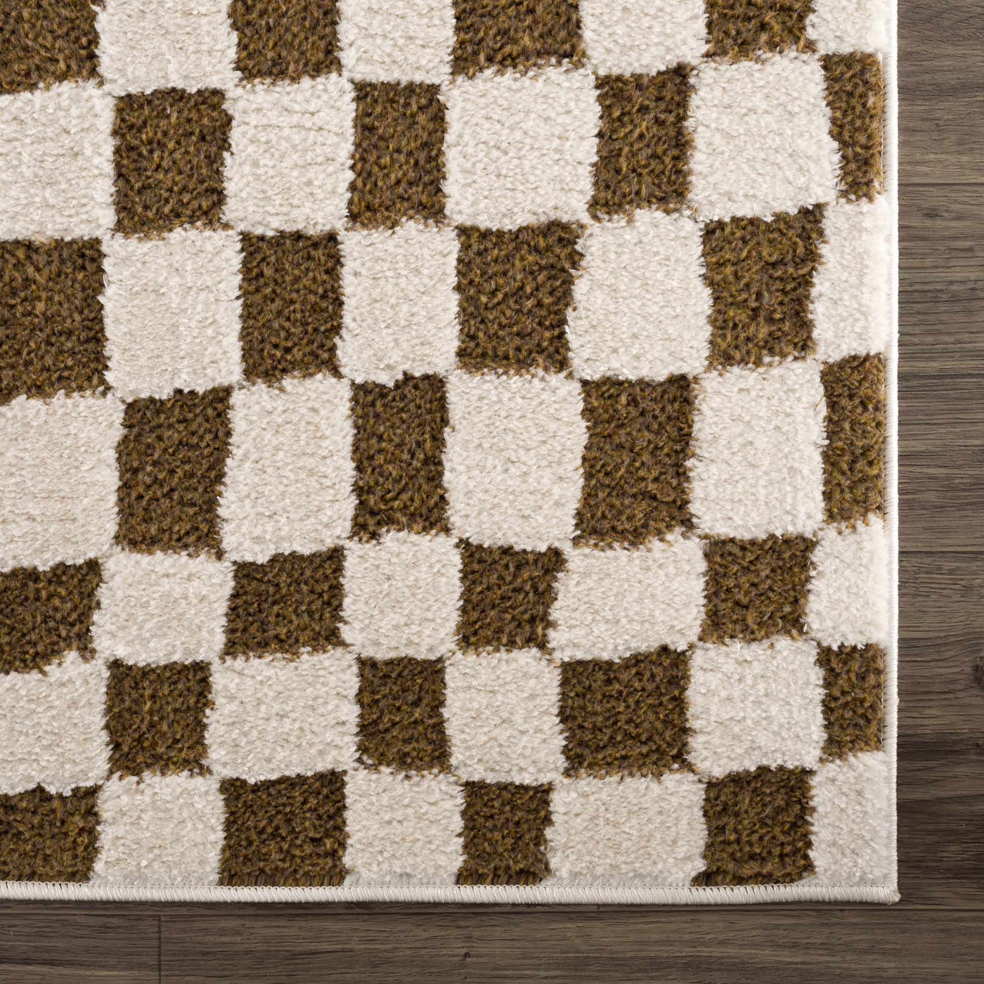 Lajos Brown Checkered Shag Rug - Clearance by Boutique Rugs