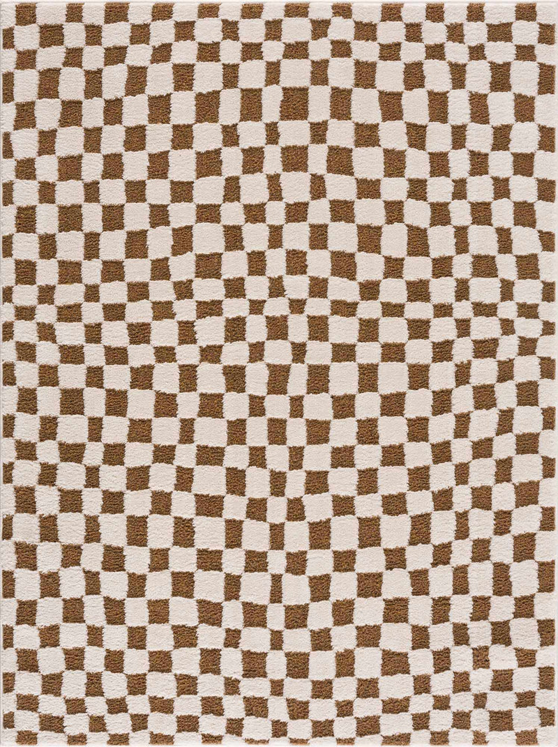 Lajos Brown Checkered Shag Rug - Clearance by Boutique Rugs