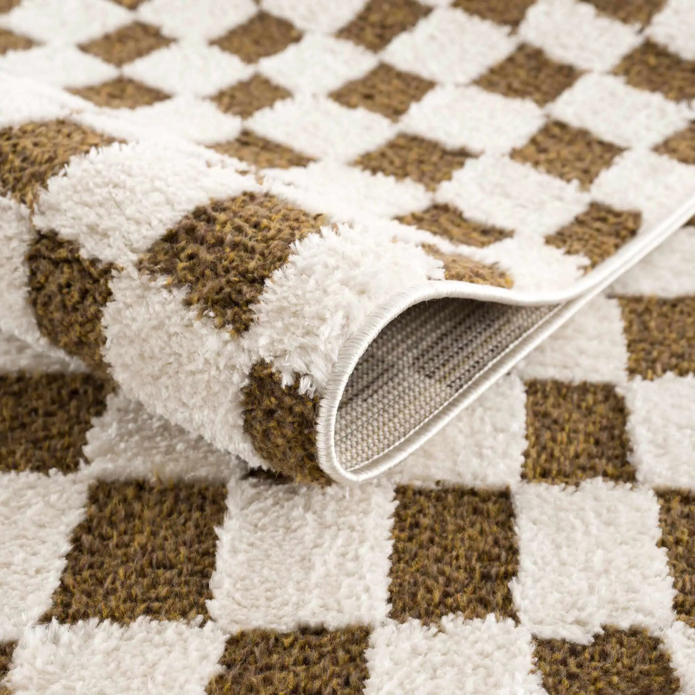 Lajos Brown Checkered Shag Rug - Clearance by Boutique Rugs