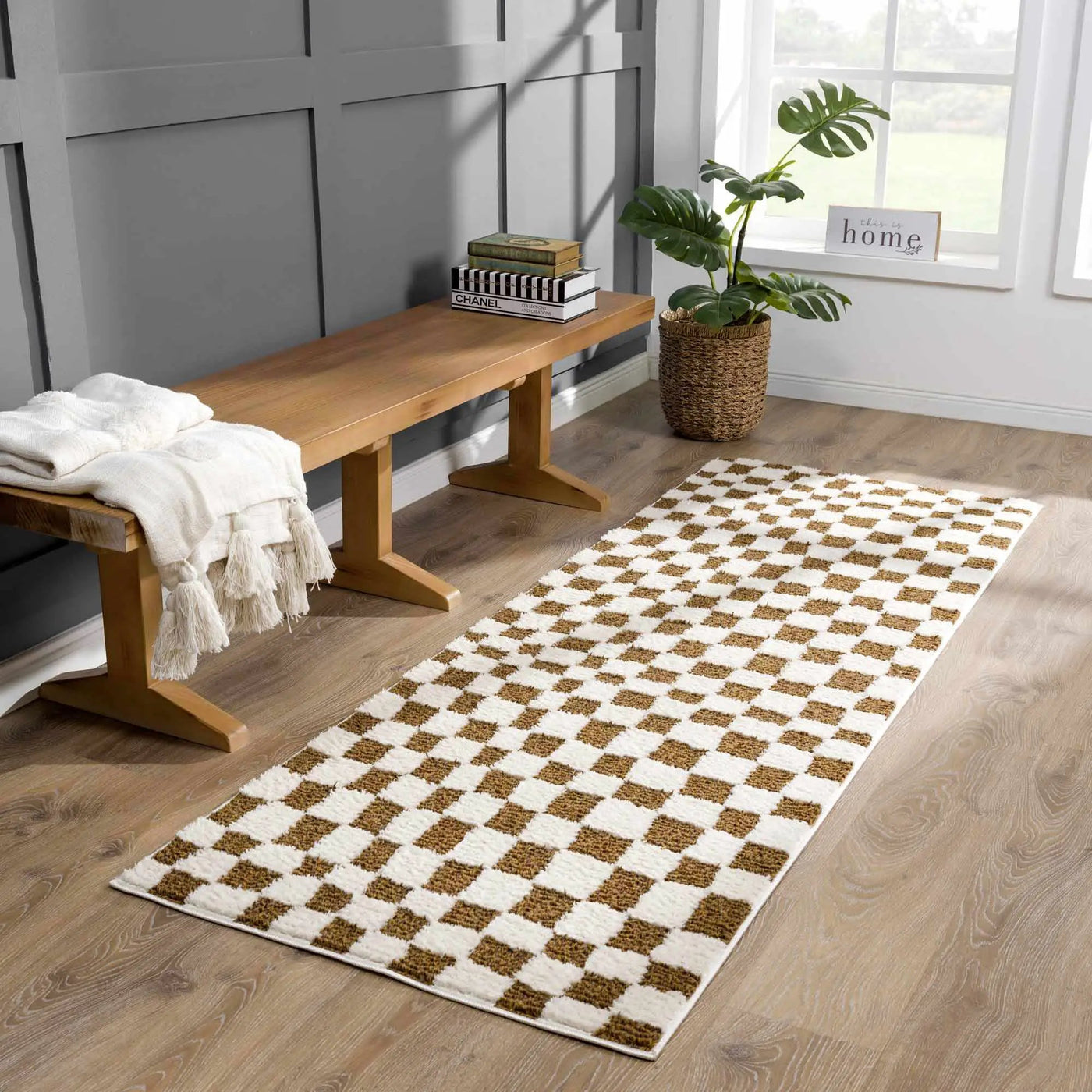 Lajos Brown Checkered Shag Rug - Clearance by Boutique Rugs