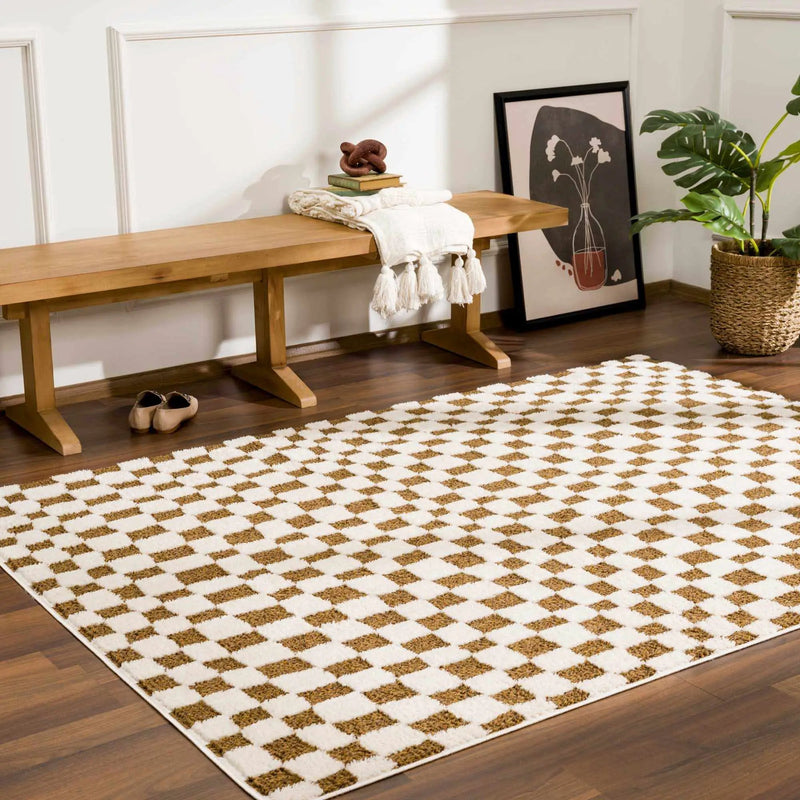 Lajos Brown Checkered Shag Rug - Clearance by Boutique Rugs
