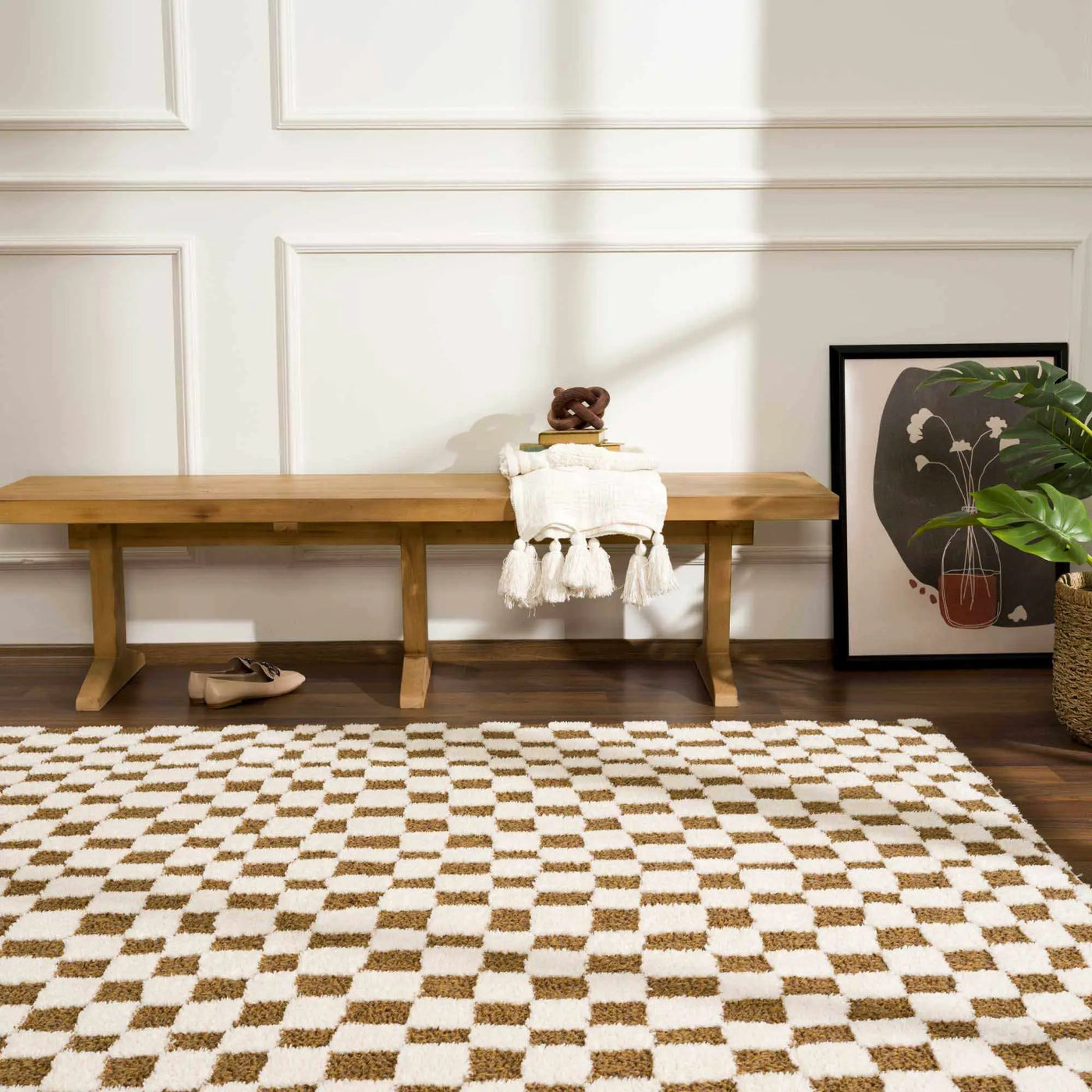 Lajos Brown Checkered Shag Rug - Clearance by Boutique Rugs