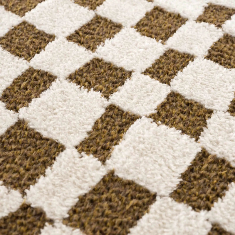 Lajos Brown Checkered Shag Rug - Clearance by Boutique Rugs