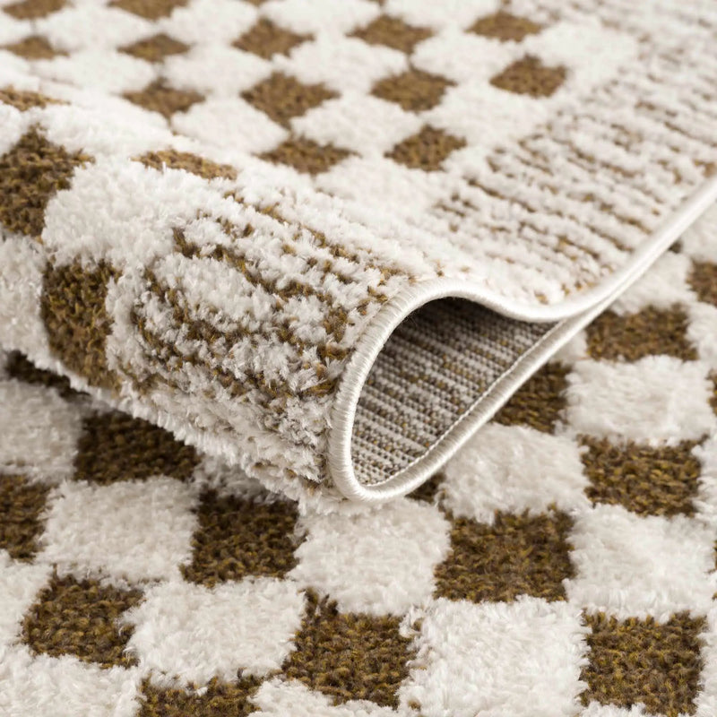 Leryn Brown Checkered Plush Rug by Boutique Rugs