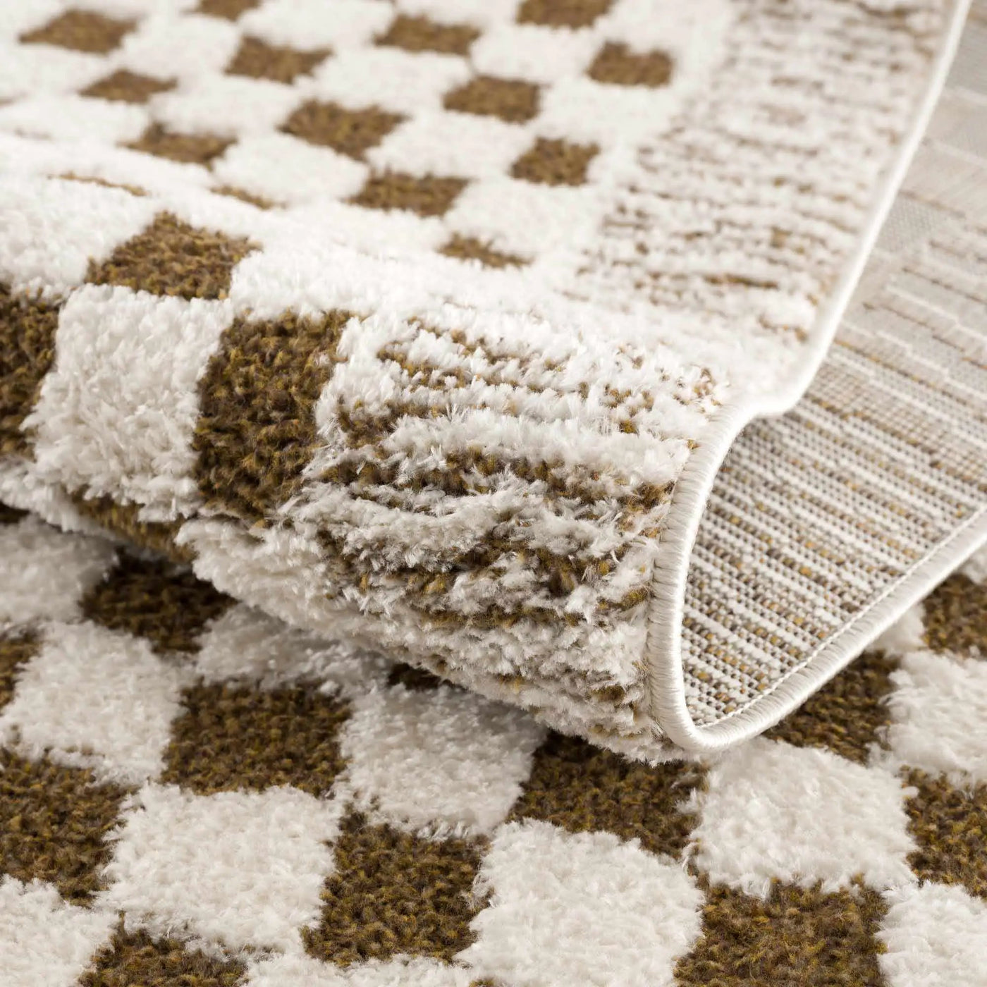 Leryn Brown Checkered Plush Rug by Boutique Rugs