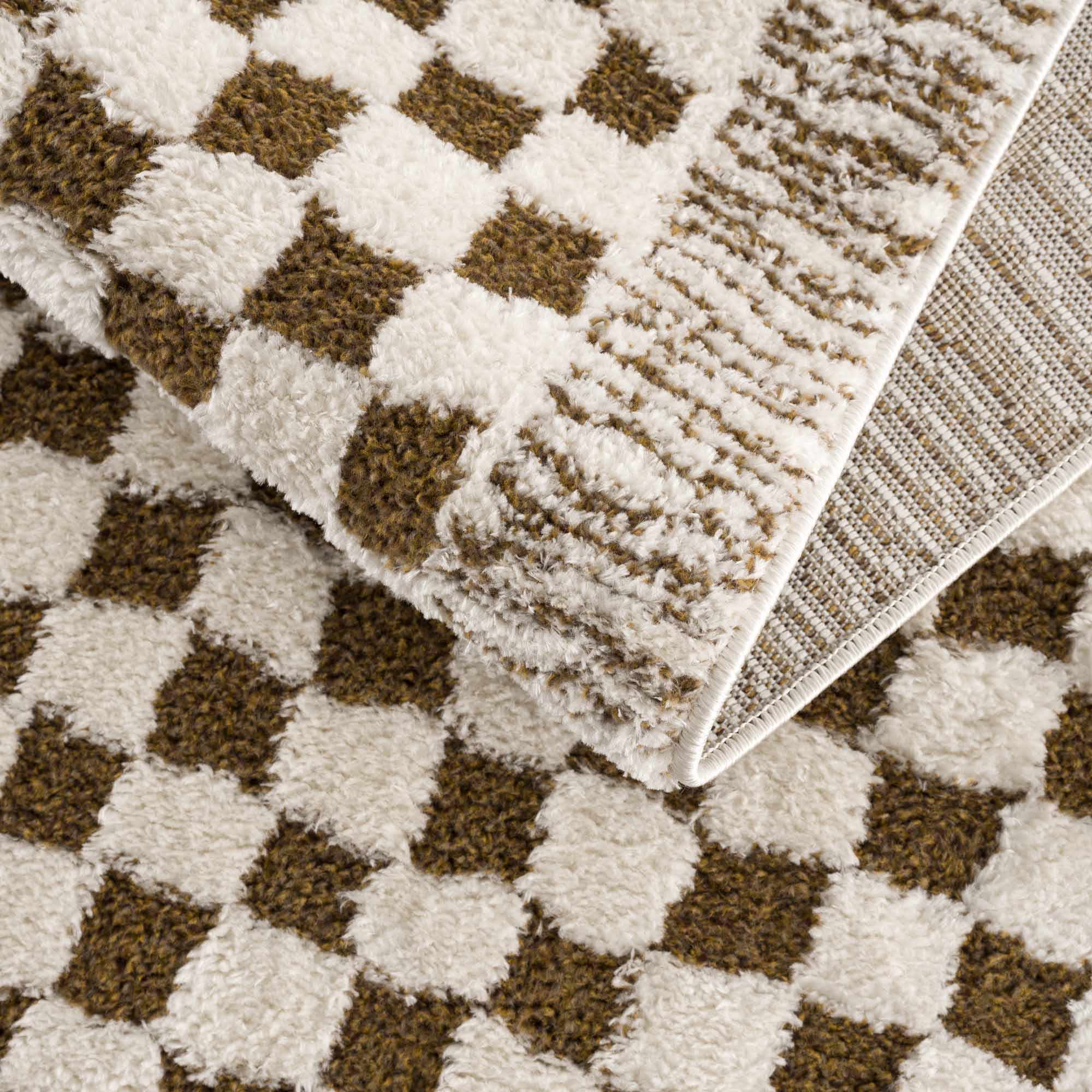 Leryn Brown Checkered Plush Rug by Boutique Rugs