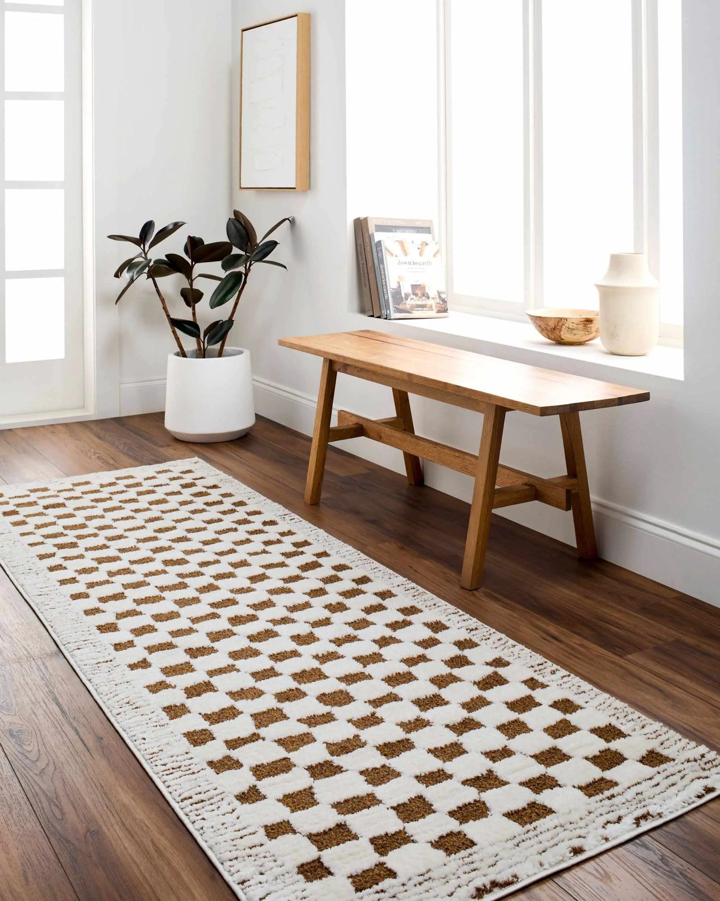 Leryn Brown Checkered Plush Rug by Boutique Rugs