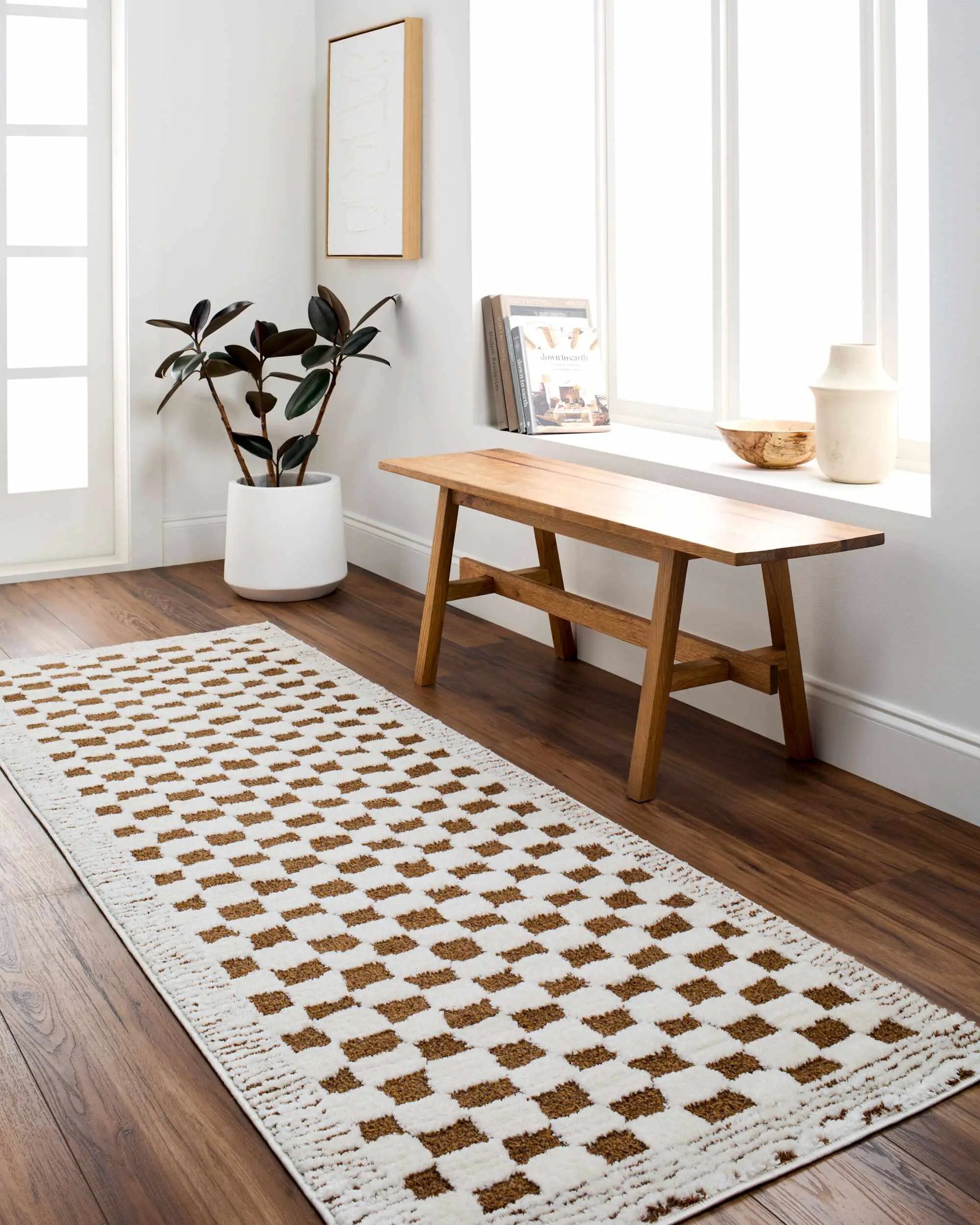 Leryn Brown Checkered Plush Rug by Boutique Rugs
