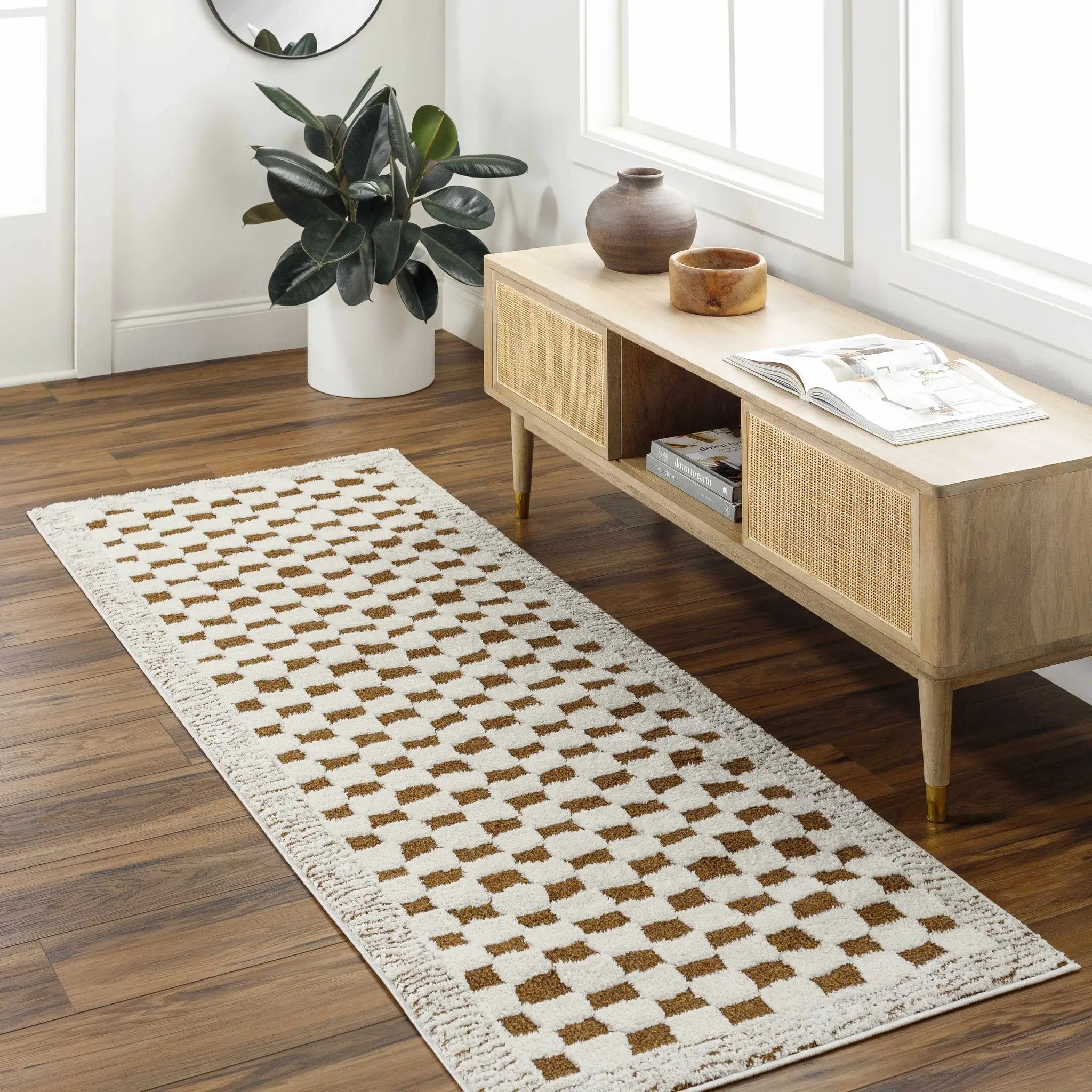 Leryn Brown & White Checkered Area Rug by Hauteloom