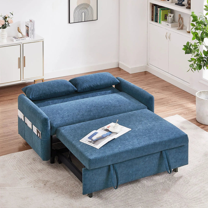 Pull Out Sleep Sofa Bed Loveseats Sofa Couch With Adjsutable Backrest, Storage Pockets, 2 Soft Pillows, USB Ports For Living Room, Bedroom, Apartment, Office by HouseOfZazla