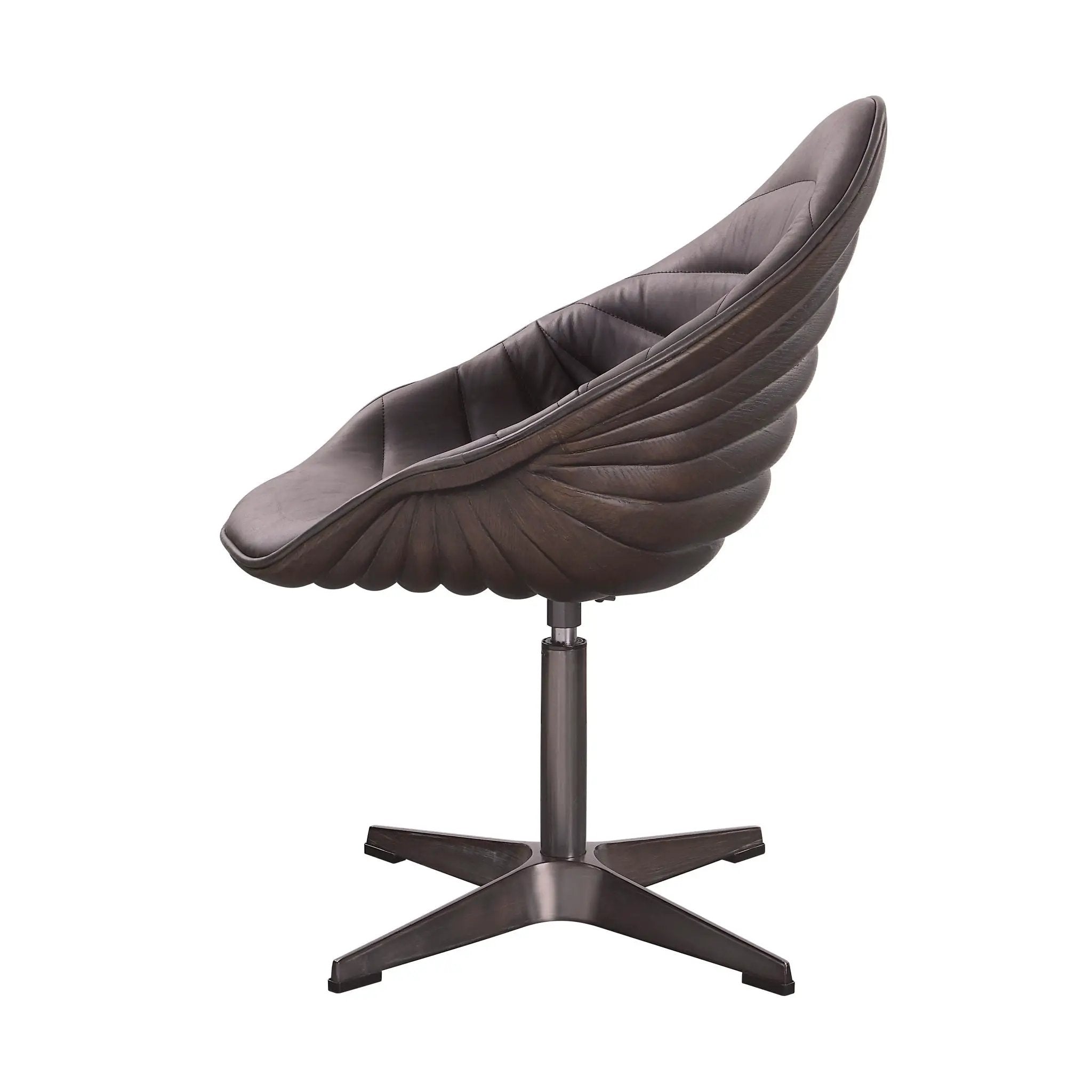 Pipino - Top Grain Leather Accent Chair With Swivel - Antique Ebony by HouseOfZazla