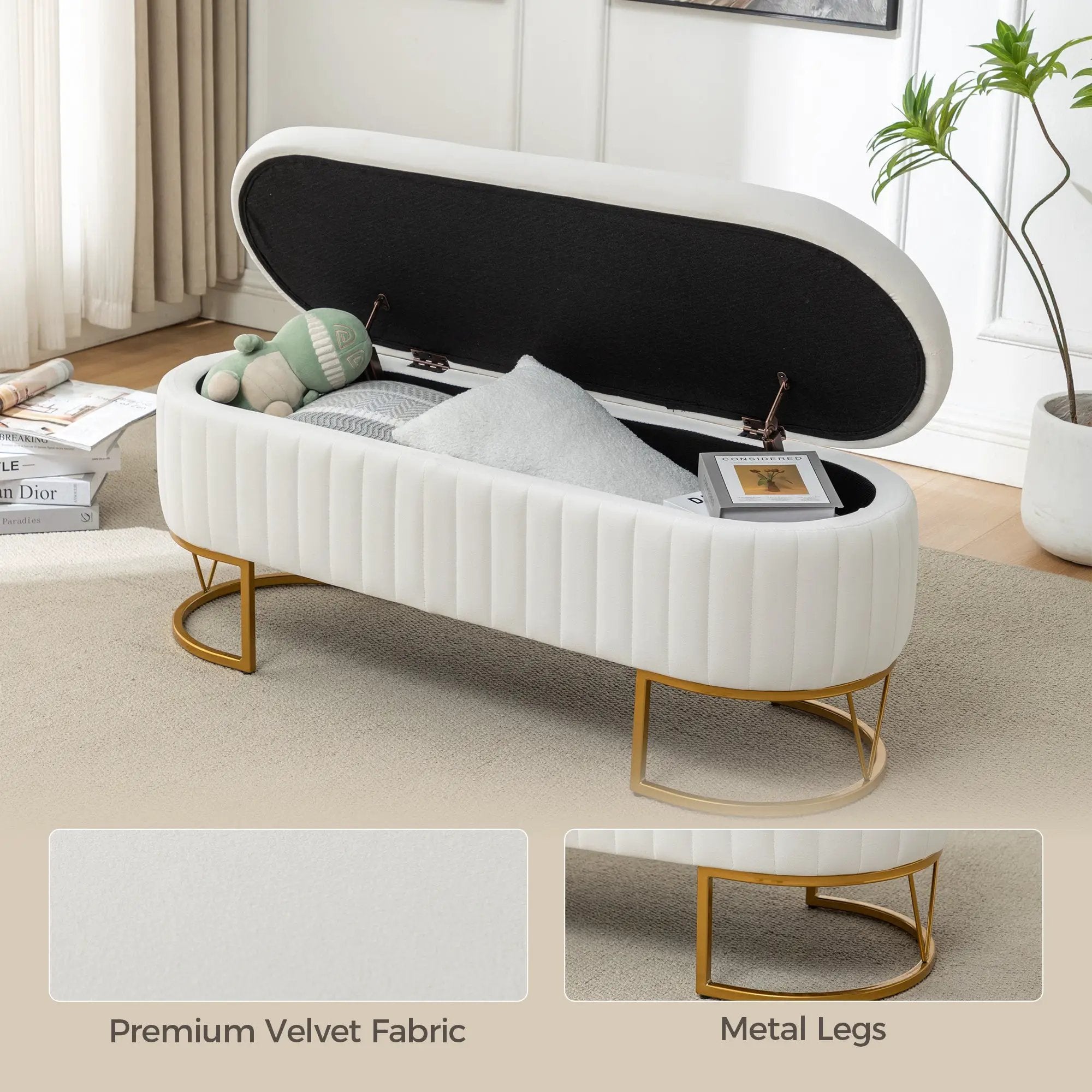 Storage Bench Bedroom Bench with Golden Metal Legs by HouseOfZazla