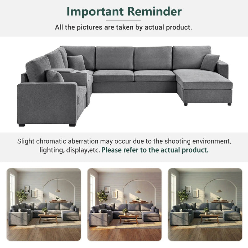 Modular 5 Seat U-Shape Sectional Sofa With Chaise Lounge, Built In Cup Holders And Storage Drawer by HouseOfZazla