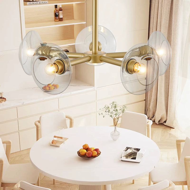 26" Modern Gold 5-Light Sputnik Chandelier with Clear Glass Shades by HouseOfZazla