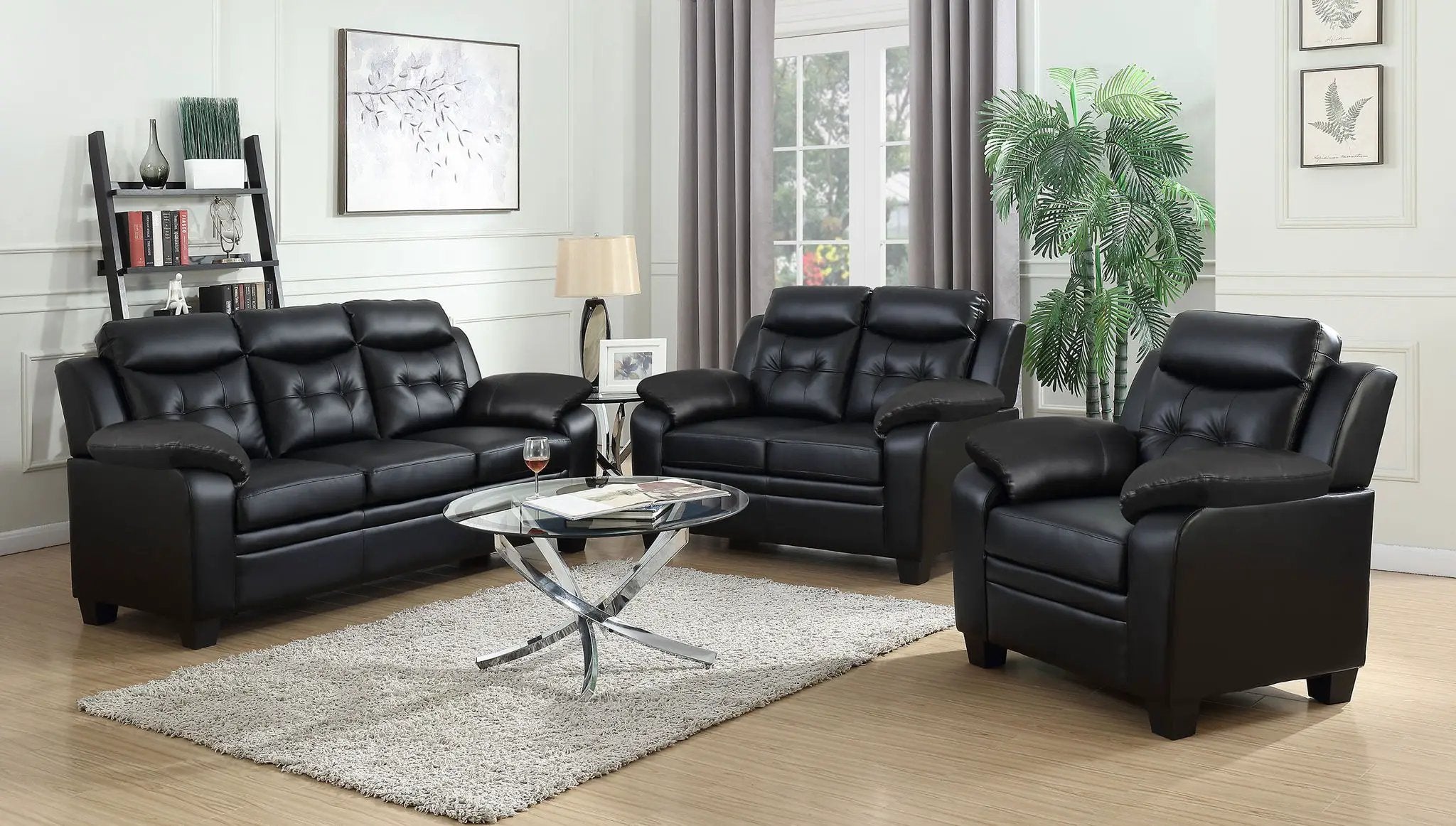 Finley 3-piece Upholstered Padded Arm Tufted Sofa Set Black by Unique Piece Furniture