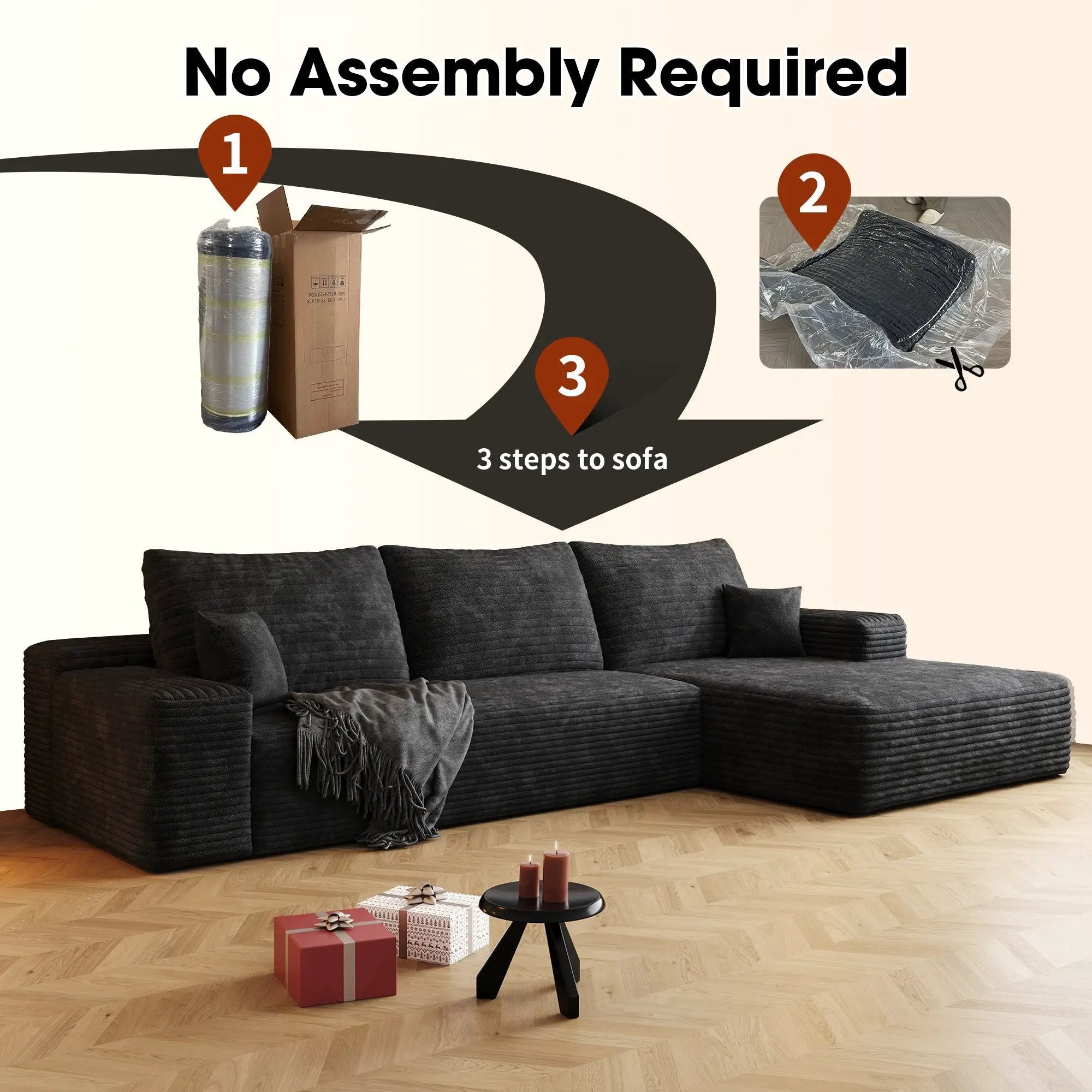 107" Cloud Sectional Couch with L-Shape Chaise by HouseOfZazla