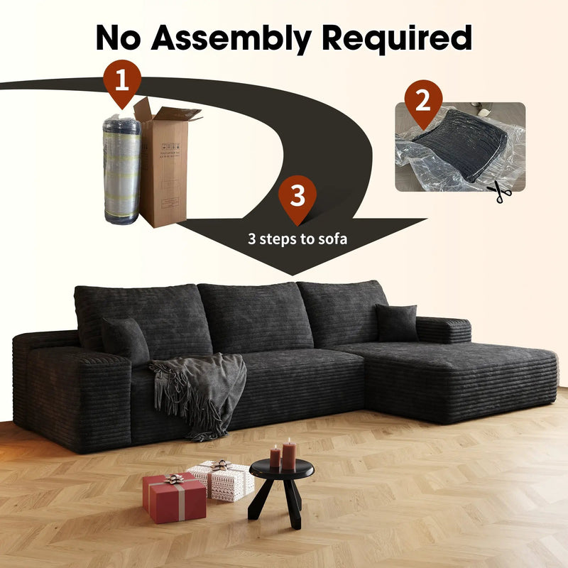 107" Cloud Sectional Couch with L-Shape Chaise by HouseOfZazla