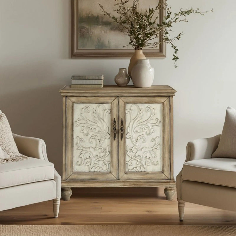 Driscoll - 2 Door Cabinet With Floral Design - Reclaimed Natural by Unique Piece Furniture