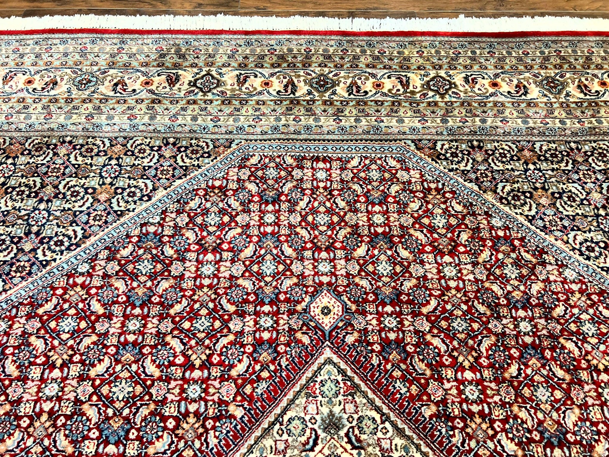 Square Indo Persian Bidjar Rug 10x10, Red, Handmade Vintage Wool Carpet by Jewel Rugs