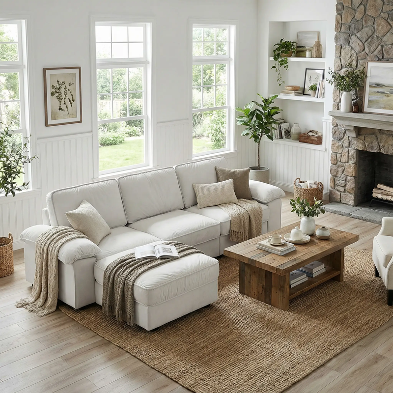 Modern L-Shaped Sectional Sofa with Ottoman - 105.5 Inch by HouseOfZazla