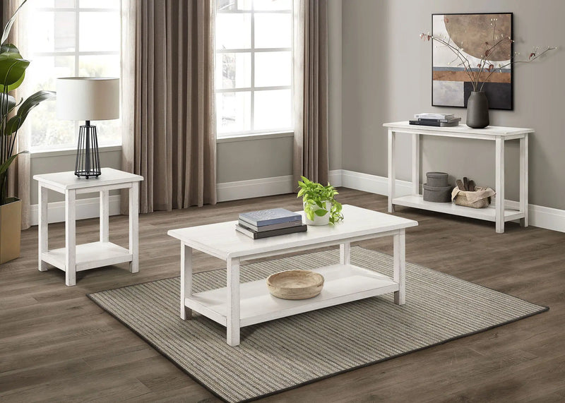 Payne Wood Coffee Table with Shelf Distressed White by Unique Piece Furniture