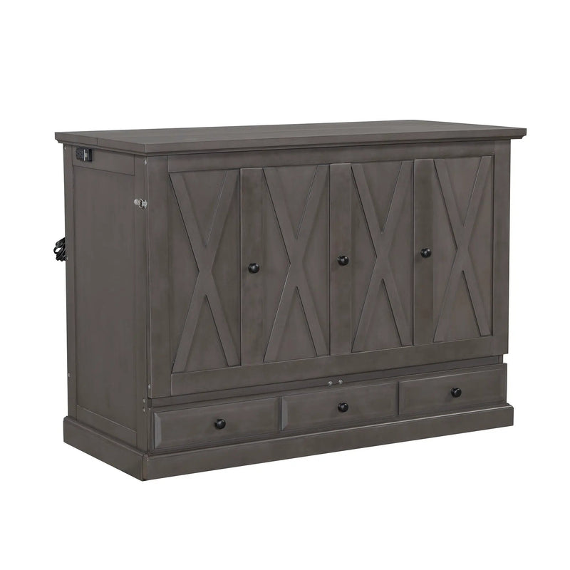 Solid Pine Murphy Bed Chest Cube Cabinet Bed With Charging Station And Large Storage Drawer For Home Office Or Small Room by Unique Piece Furniture