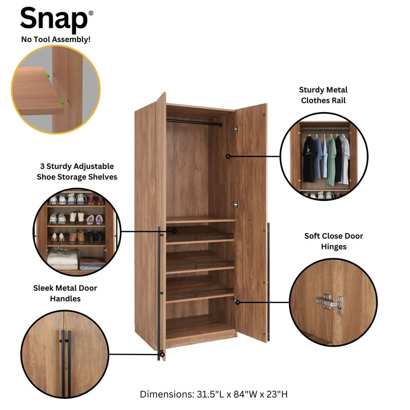 Lee - Free Standing Wardrobe Closet With Adjustable Shoe Shelves by HouseOfZazla