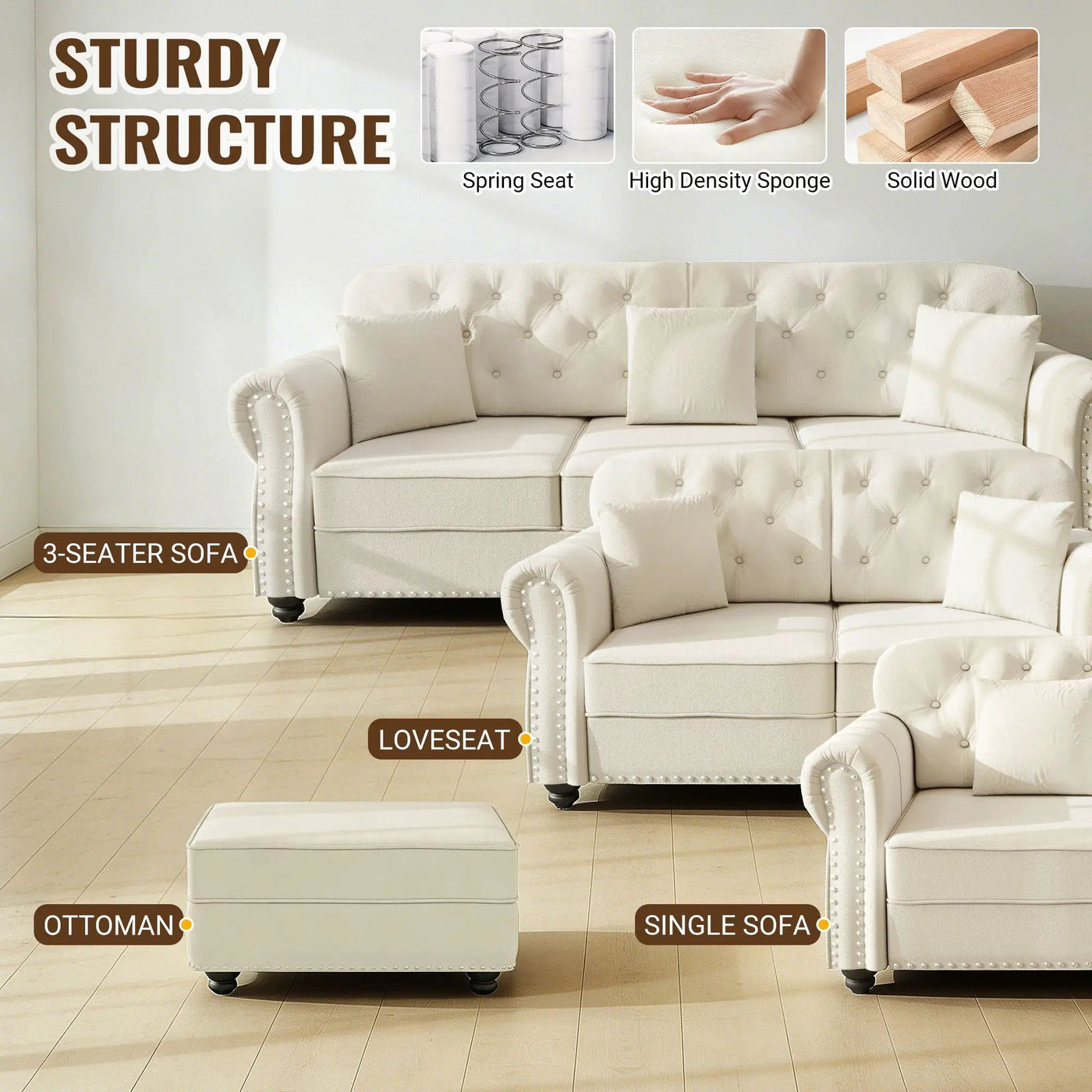 Sofa With Nailhead Trim And Rolled Armrests by HouseOfZazla