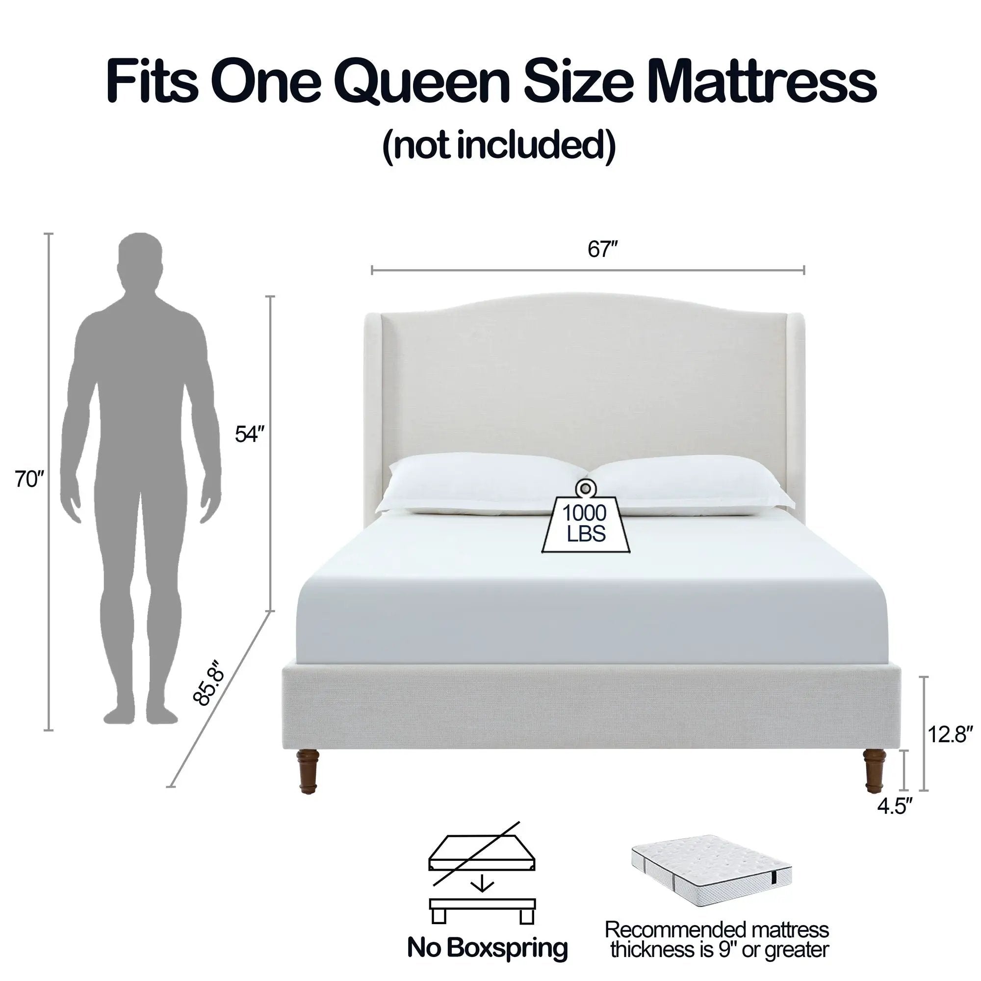 Hannah - Upholstered Wingback Bed Size / Tall Headboard Upholstered King Bed / Premium Textured Look / Minimalist Designs / No Box Spring Needed by Unique Piece Furniture