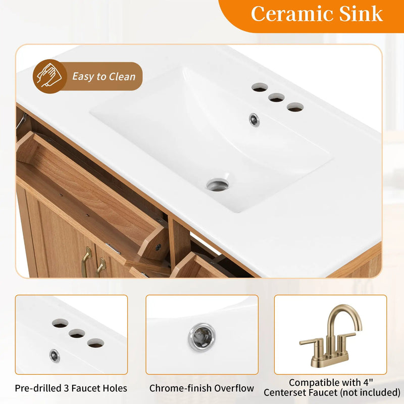 Bathroom Vanity With Sink, Soft Close Doors & Drawers - Wood by HouseOfZazla