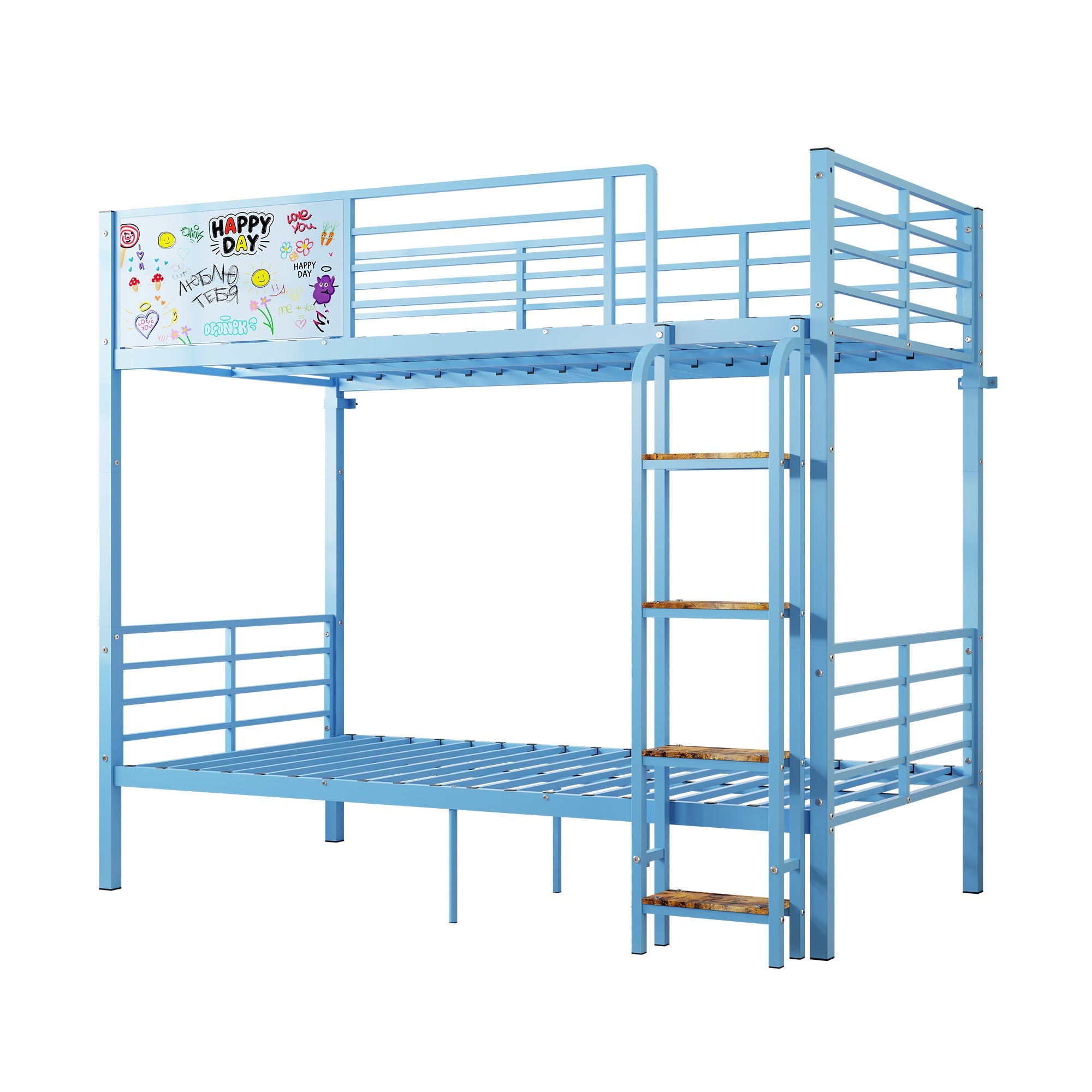 Bunk Bed, Convertible To 2 Separate Twin Size Beds & Full Length Guardrail & Ladder, No Box Spring Needed - Blue by HouseOfZazla