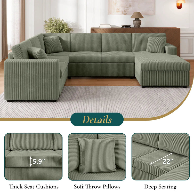 Oversized Sectional U-Shaped Sofa With Chaise Lounge And Three Soft Throw Pillows by HouseOfZazla