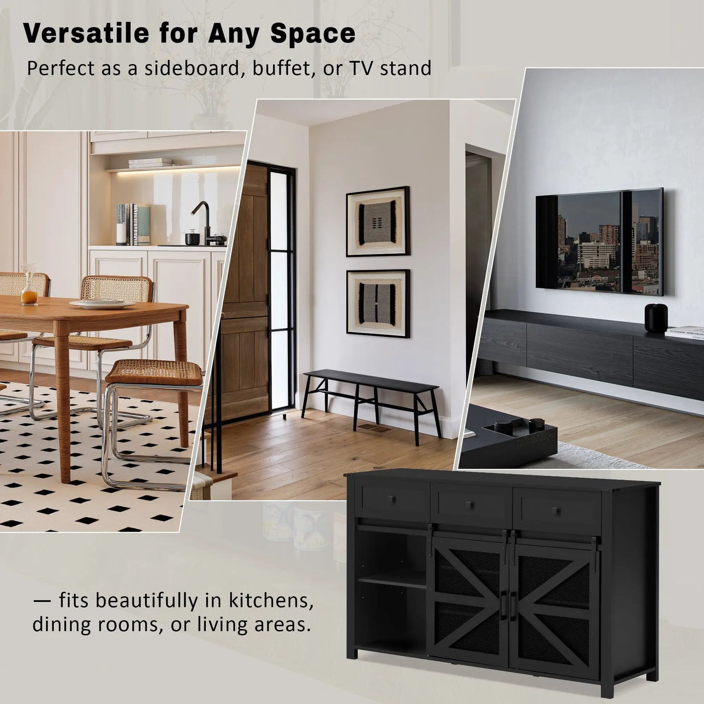 U_Style 55" Sliding Barn Door Sideboard Buffet Cabinet by HouseOfZazla