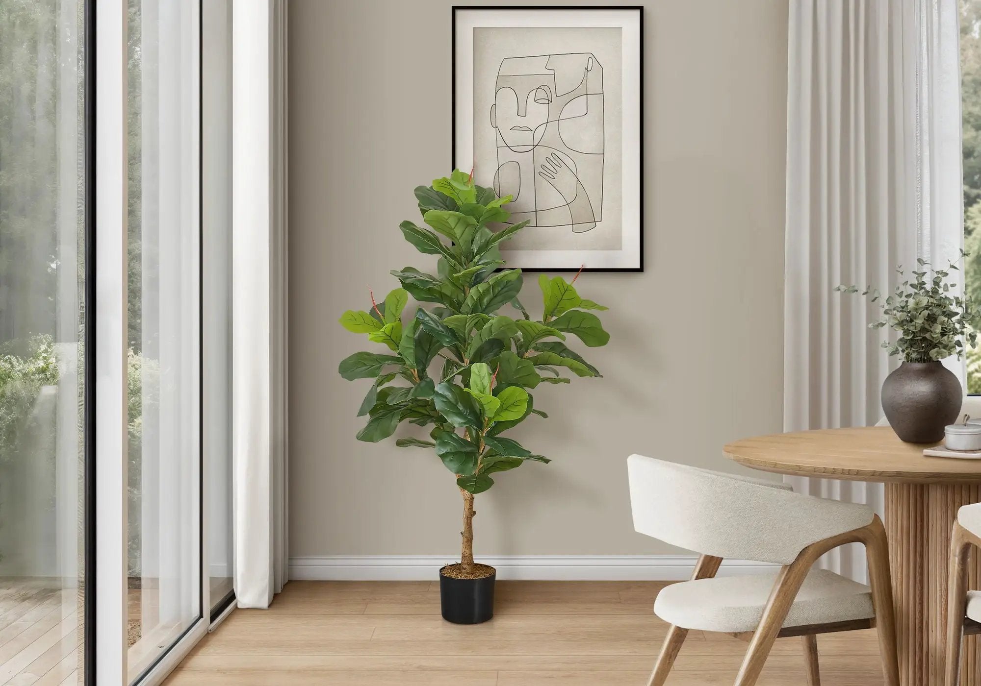 47" Tall, Artificial Plant, Fiddle Tree, Indoor, Faux, Fake, Floor, Greenery, Potted, Real Touch, Decorative - Green / Black by Unique Piece Furniture