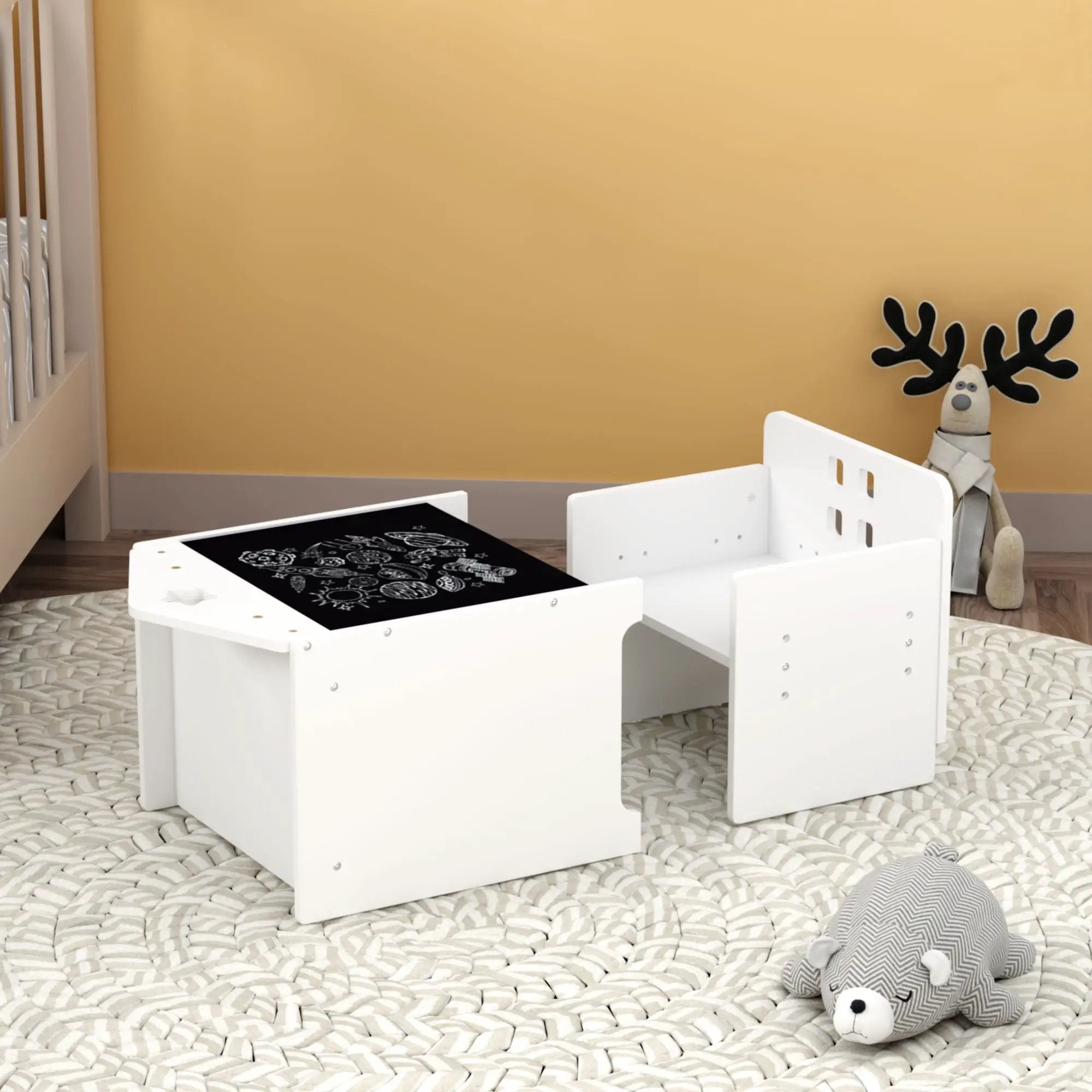 Montessori Weaning Table And Chair Set, Toddler Table With Adjustable Height - White by Unique Piece Furniture