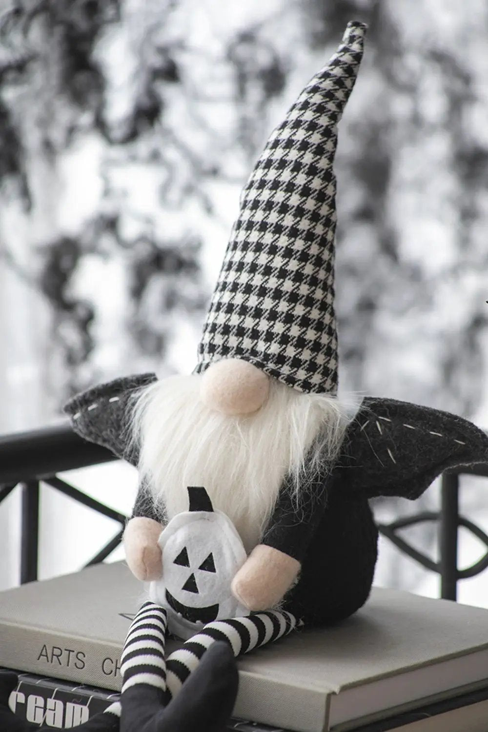 Sitting Gnome With Wings & Plaid Hat, For Halloween Decor by Unique Piece Furniture