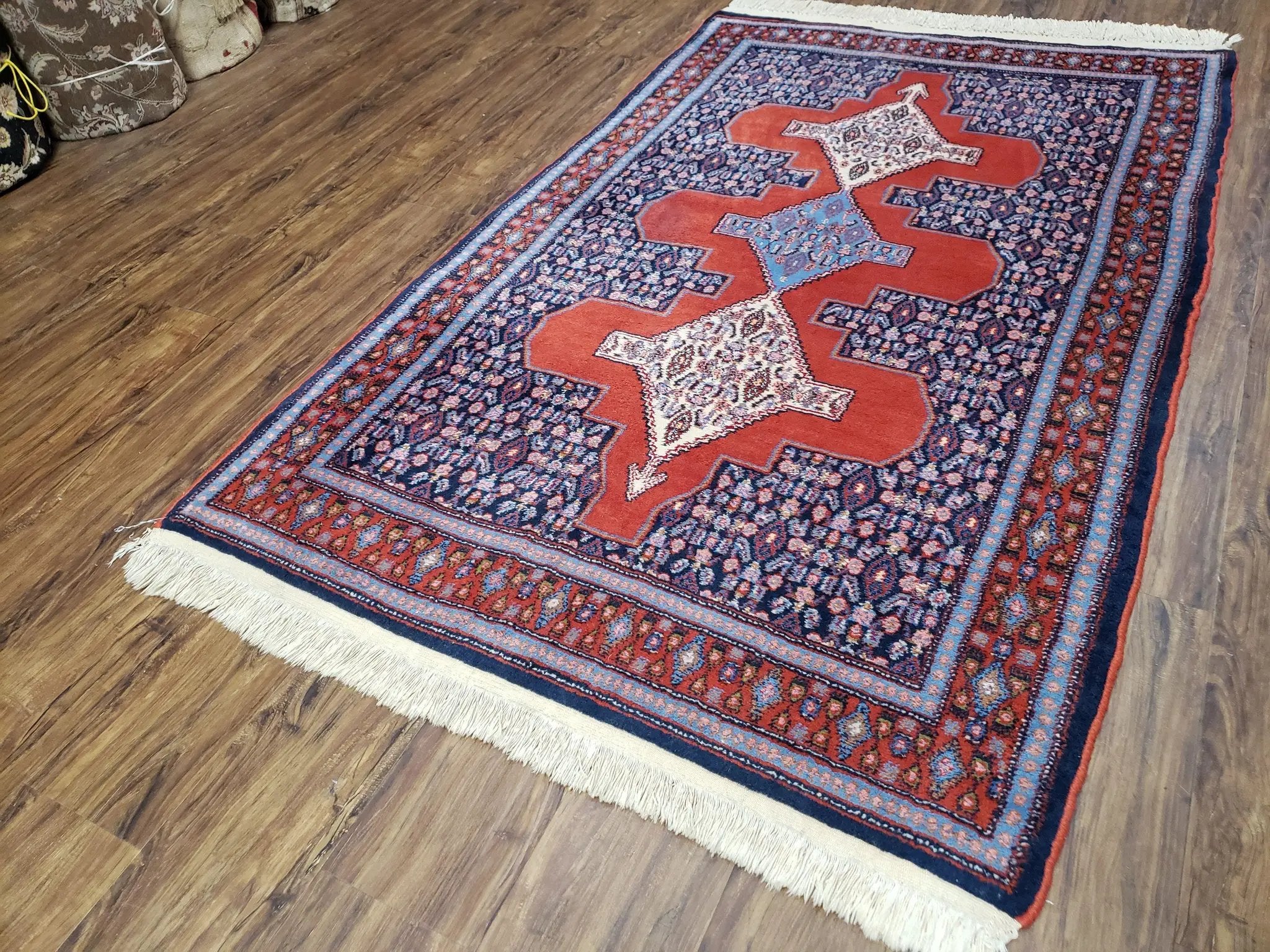 4x6 Western Kurdistan Kurdish Carpet Senneh Wool Area Rug Veg Dyes Red Blue Nice by Jewel Rugs